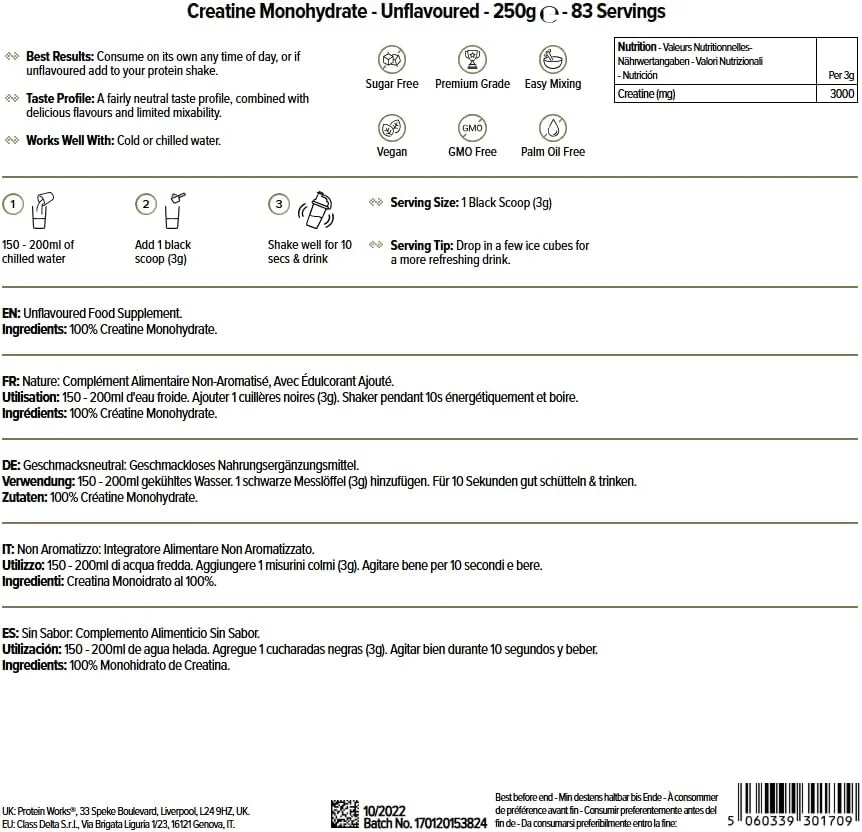 پروتئین ورکس - پودر کراتین مونوهیدرات - مکمل کراتین 100 درصد خالص و ممتاز - جذب فوق العاده سریع - 41 سروینگ - بدون طعم - 250 گرم