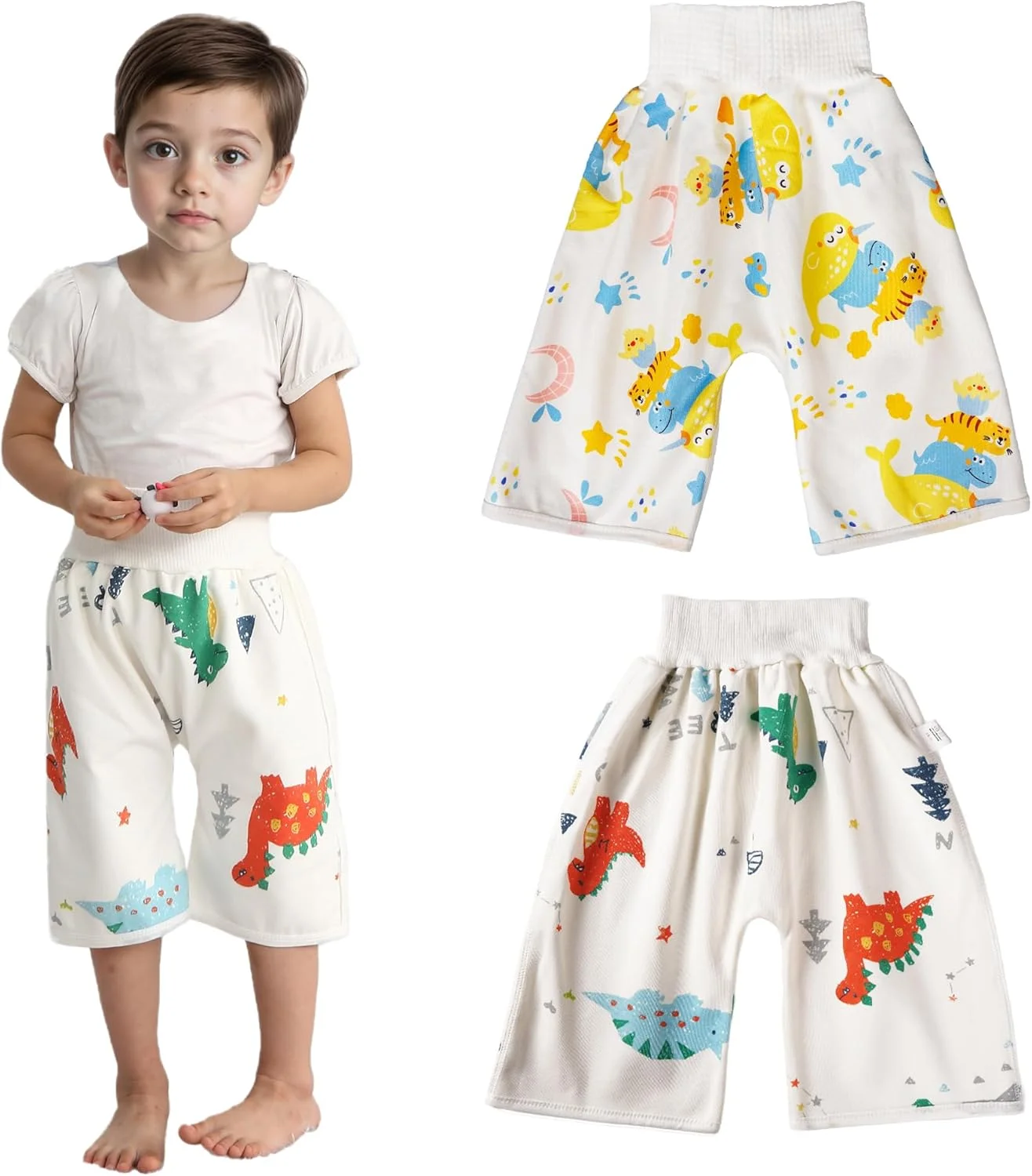 شلوار آموزشی توالت کودک Dioshark، 2 عددی، شلوار تمرینی پنبه ای جاذب برای کودکان نوپا، شلوار تمرینی قابل شستشو و استفاده مجدد برای پسران و دختران، شلوار پوشکی ضد نم با طرح حیوانات برای کودکان 0-8 سال
