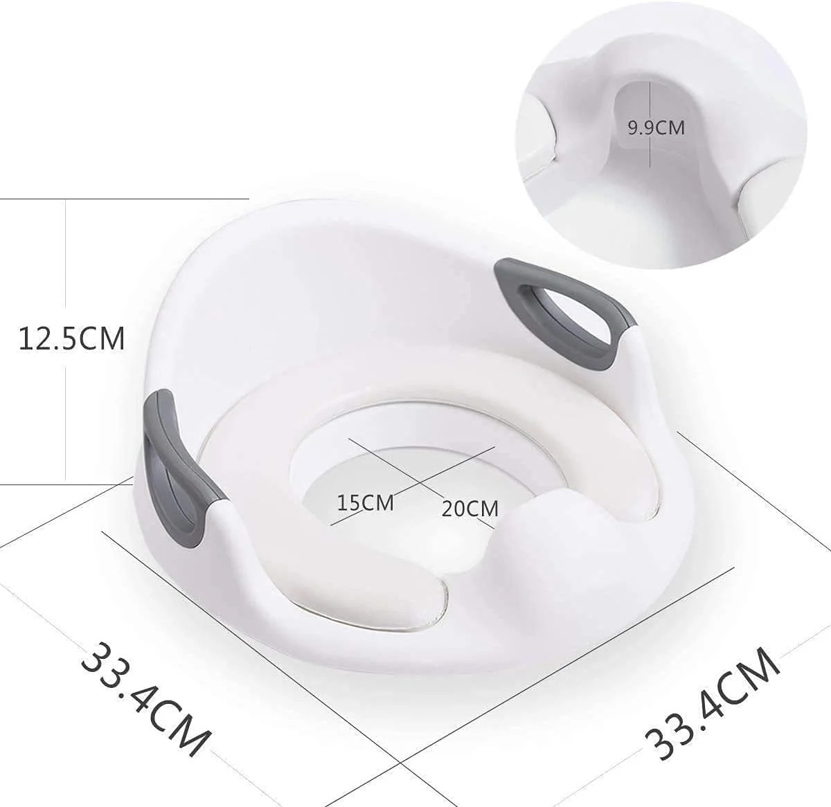 نشیمنگاه توالت آموزشی دلفینو برای کودکان نوپا پسران دختران حلقه آموزش توالت با دسته با پشتی، قابل استفاده برای توالت های گرد و بیضی شکل (1 عدد برس + 2 عدد کوسن جداشدنی)