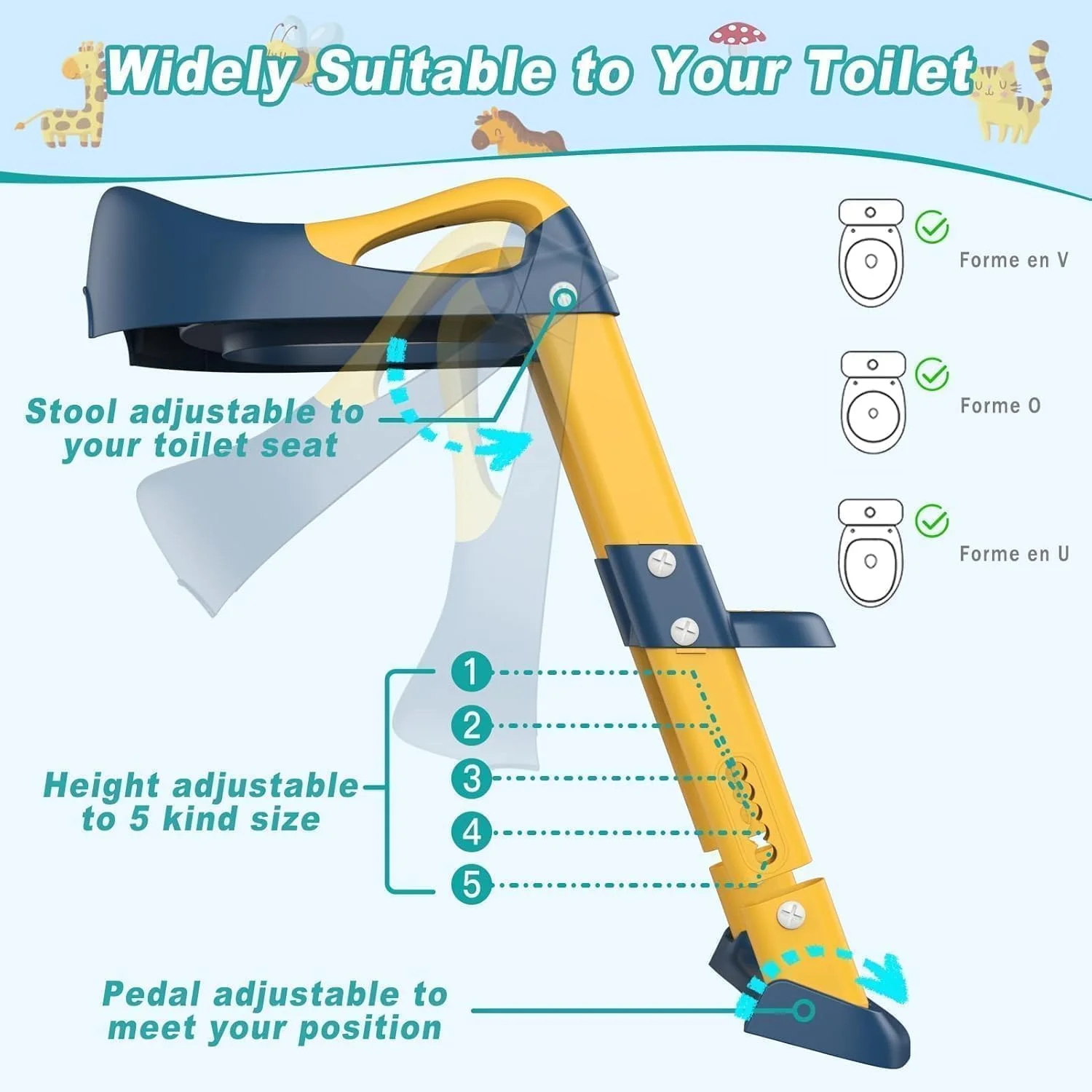 صندلی آموزشی توالت DMG TECH، صندلی آموزشی توالت کودکان با پله، صندلی توالت تاشو قابل حمل با نردبان با ارتفاع قابل تنظیم، دسته محافظ و کوسن نرم سفید برای نوزادان پسر و دختر (آبی) صندلی آموزشی توالت DMG TECH، صندلی آموزشی توالت کودکان با پله، صندلی توالت تاشو قابل حمل با نردبان با ارتفاع قابل تنظیم، دسته محافظ و کوسن نرم سفید برای نوزادان پسر و دختر (آبی)