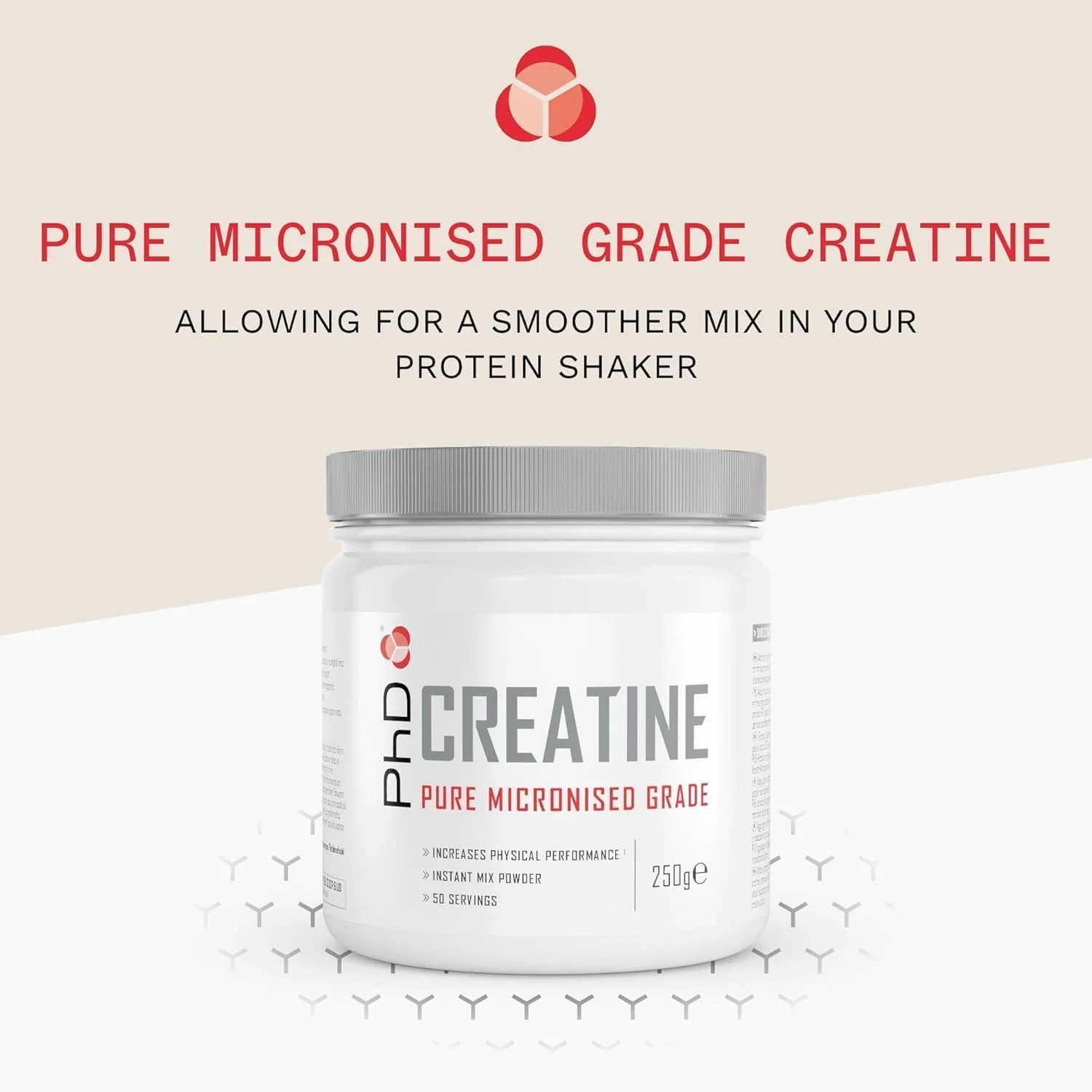 پودر کراتین مونوهیدرات 100% میکرونیزه PhD Nutrition | بهبود قدرت و عملکرد در طول تمرین، 250 گرم