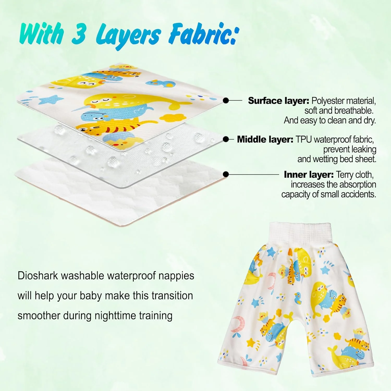 شلوار آموزشی توالت کودک Dioshark، 2 عددی، شلوار تمرینی پنبه ای جاذب برای کودکان نوپا، شلوار تمرینی قابل شستشو و استفاده مجدد برای پسران و دختران، شلوار پوشکی ضد نم با طرح حیوانات برای کودکان 0-8 سال شلوار آموزشی توالت کودک Dioshark، 2 عددی، شلوار تمرینی پنبه ای جاذب برای کودکان نوپا، شلوار تمرینی قابل شستشو و استفاده مجدد برای پسران و دختران، شلوار پوشکی ضد نم با طرح حیوانات برای کودکان 0-8 سال