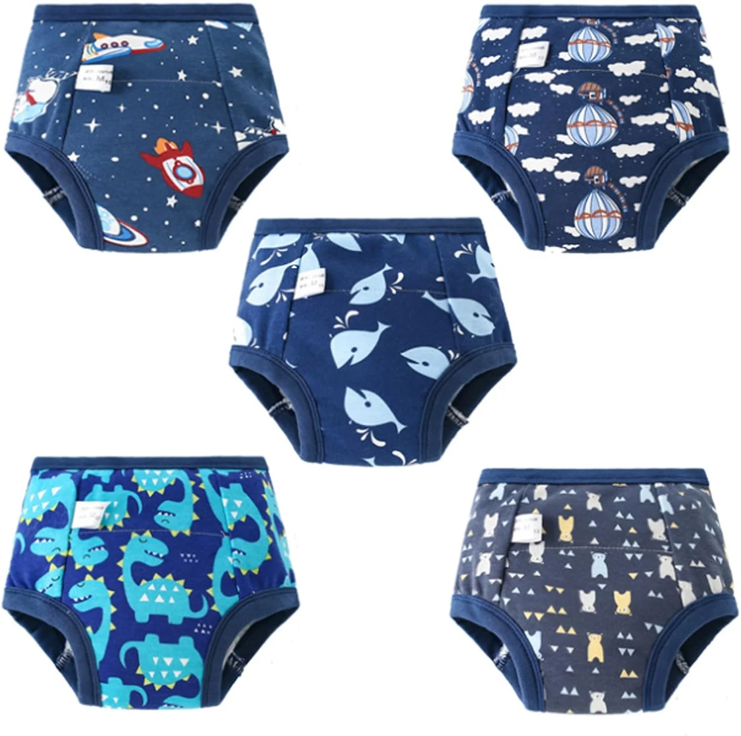 لباس زیر آموزشی توالت کودک Beauenty، 5 عددی، شلوار آموزشی تنفسی، لباس زیر آموزشی کودک نوپا برای کودکان 0-3 ساله، شلوار آموزشی پنبه ای جاذب قوی (پسرانه، S)