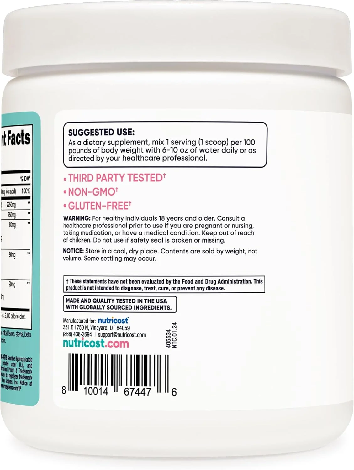 پودر کراتین مونوهیدرات نوتری‌کاست برای زنان، میکرونیزه، طعم هلو انبه، 50 سروینگ - گیاهی، غیر GMO، بدون گلوتن