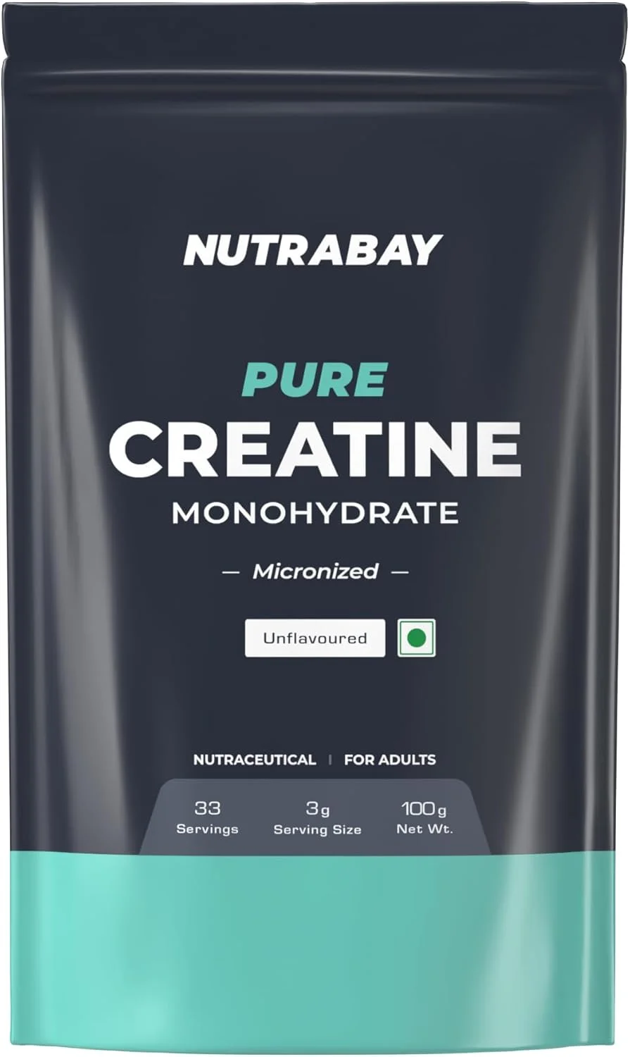 Nutrabay Pure Micronised Creatine Monohydrate Powder, (100g, Unflavoured), Pre/Post Workout Supplement for Muscle Repair & Recovery | Supports Athletic Performance & Power Nutrabay Pure Micronised Creatine Monohydrate Powder, (100g, Unflavoured), Pre/Post Workout Supplement for Muscle Repair & Recovery | Supports Athletic Performance & Power