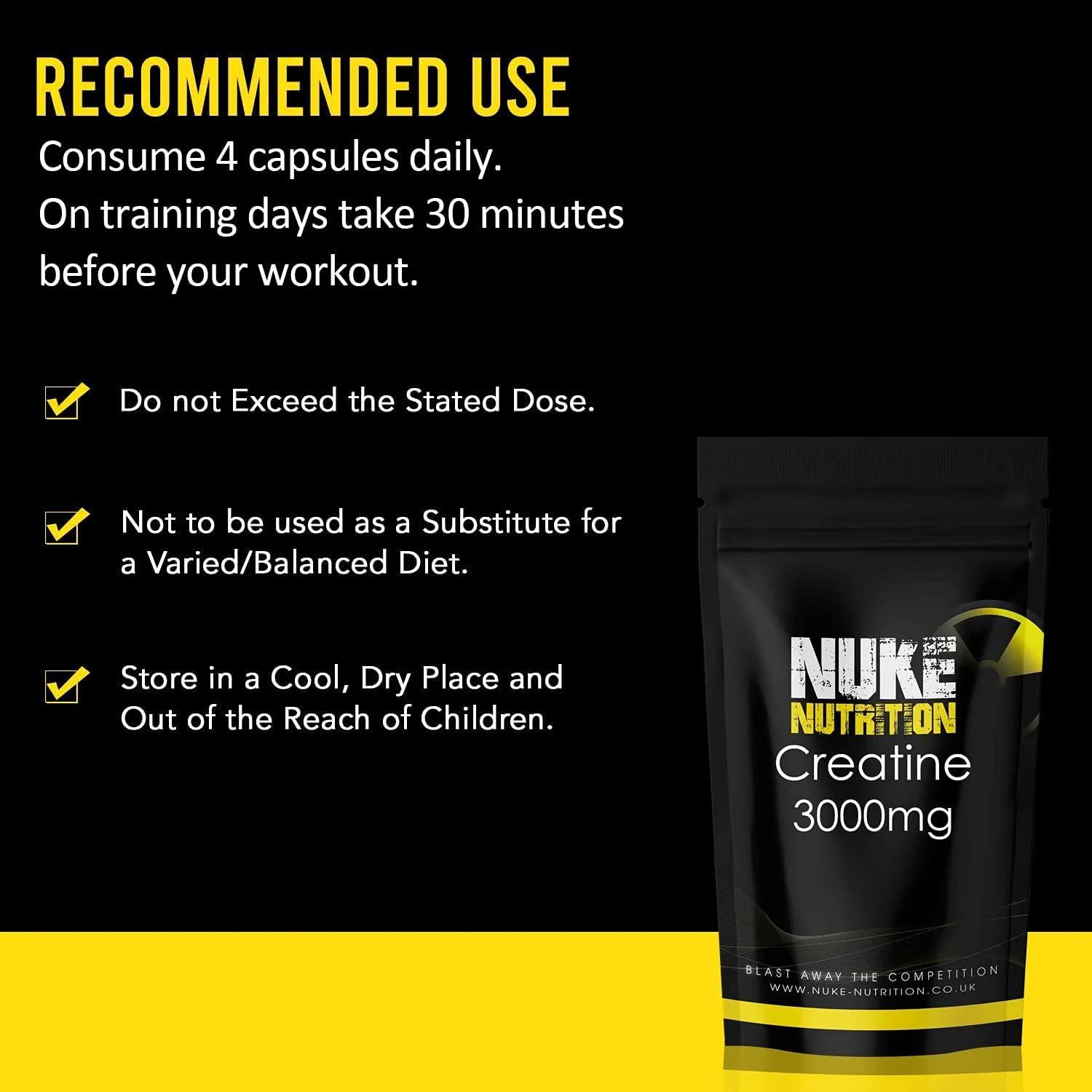 Nuke Nutrition Creatine Tablets 3000mg - 120 Tablets - Pure Creatine Monohydrate Supplements Boost Muscle Mass, Bulk & Strength - Excellent Pre Workout for Men & Women - Boost Energy & Performance