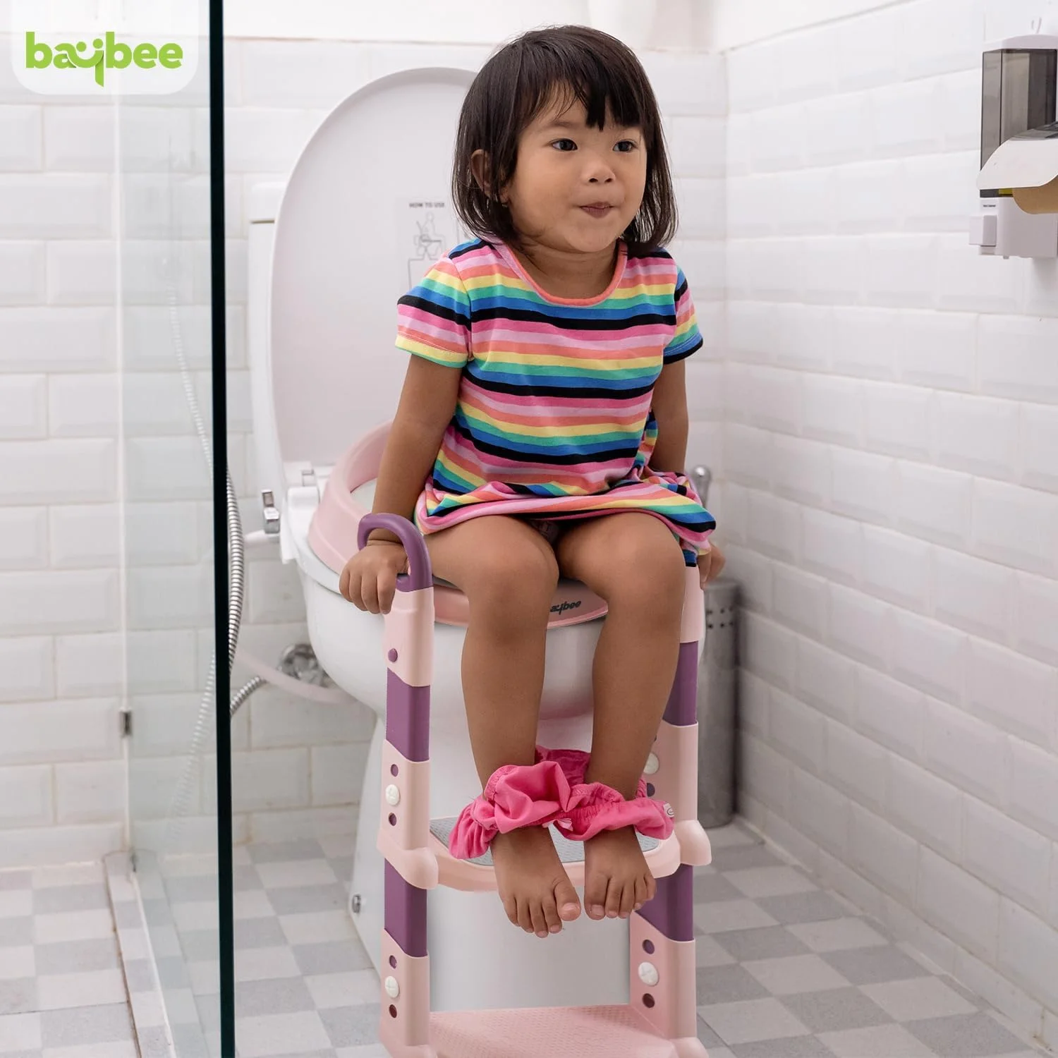 Baybee Aura Western Toilet Potty Seat for Kids, Baby Potty Training Seat Chair with Ladder, Adjustable Step Height, Cushion Seat | Kids Toilet Seat | Potty Seat for 1-8 Years Child Boy Girl (Pink)