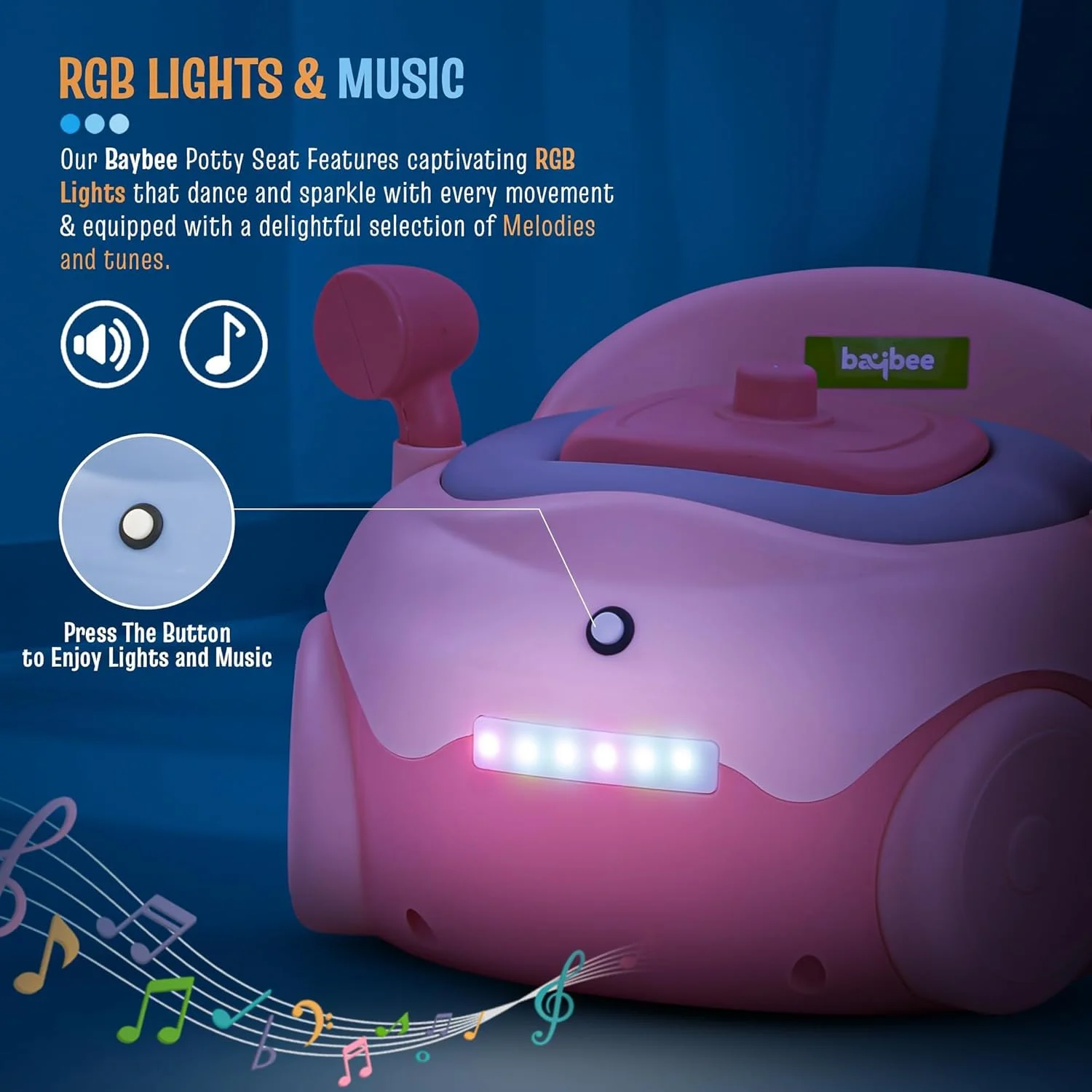 Baybee Western Baby Potty Training Seat for Kids- Potty Toilet Seat for kids | Non-Slip with Splash Guard, RGB Light & Music | Baby Potty Seat for Toddlers Kids 1-5 Years (Pink) Baybee Western Baby Potty Training Seat for Kids- Potty Toilet Seat for kids | Non-Slip with Splash Guard, RGB Light & Music | Baby Potty Seat for Toddlers Kids 1-5 Years (Pink)
