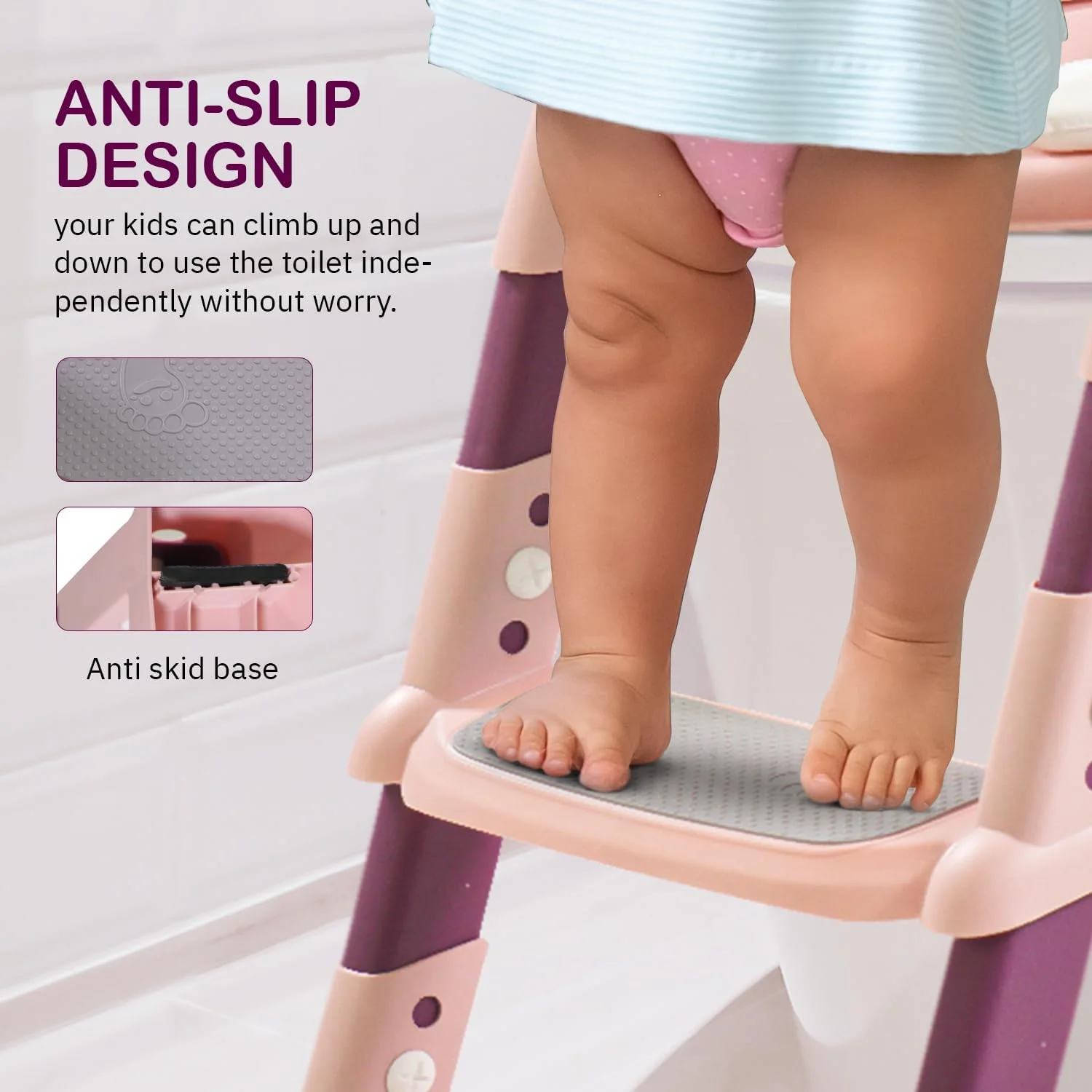 Baybee Aura Western Toilet Potty Seat for Kids, Baby Potty Training Seat Chair with Ladder, Adjustable Step Height, Cushion Seat | Kids Toilet Seat | Potty Seat for 1-8 Years Child Boy Girl (Pink)