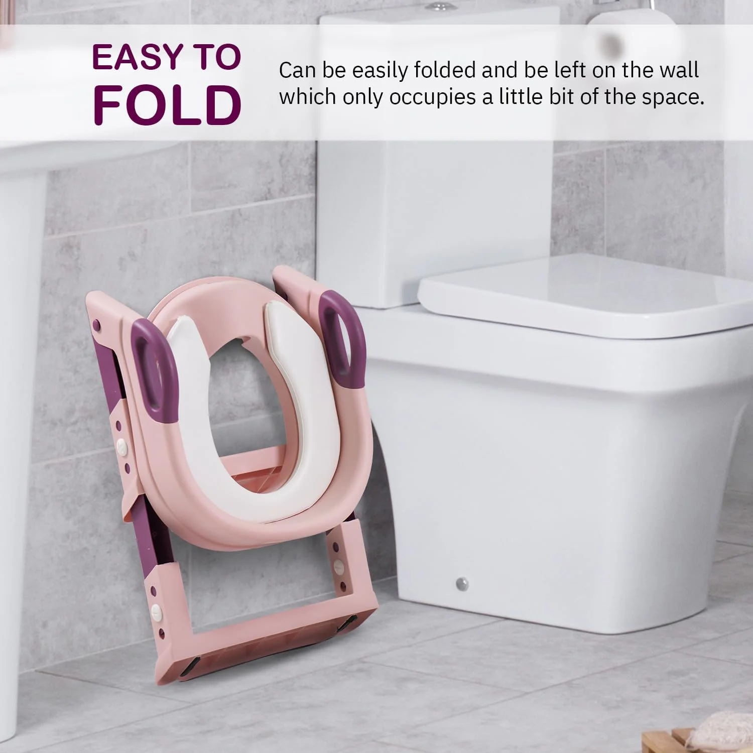 Baybee Aura Western Toilet Potty Seat for Kids, Baby Potty Training Seat Chair with Ladder, Adjustable Step Height, Cushion Seat | Kids Toilet Seat | Potty Seat for 1-8 Years Child Boy Girl (Pink)