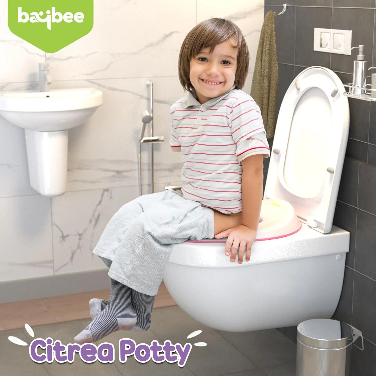 صندلی آموزشی توالت فرنگی کودک Baybee Citrea، صندلی توالت فرنگی قابل حمل برای کودکان، صندلی توالت فرنگی با نوار ضد لغزش، صندلی توالت کودک برای نوزادان 1 تا 5 سال دختر و پسر (صورتی)