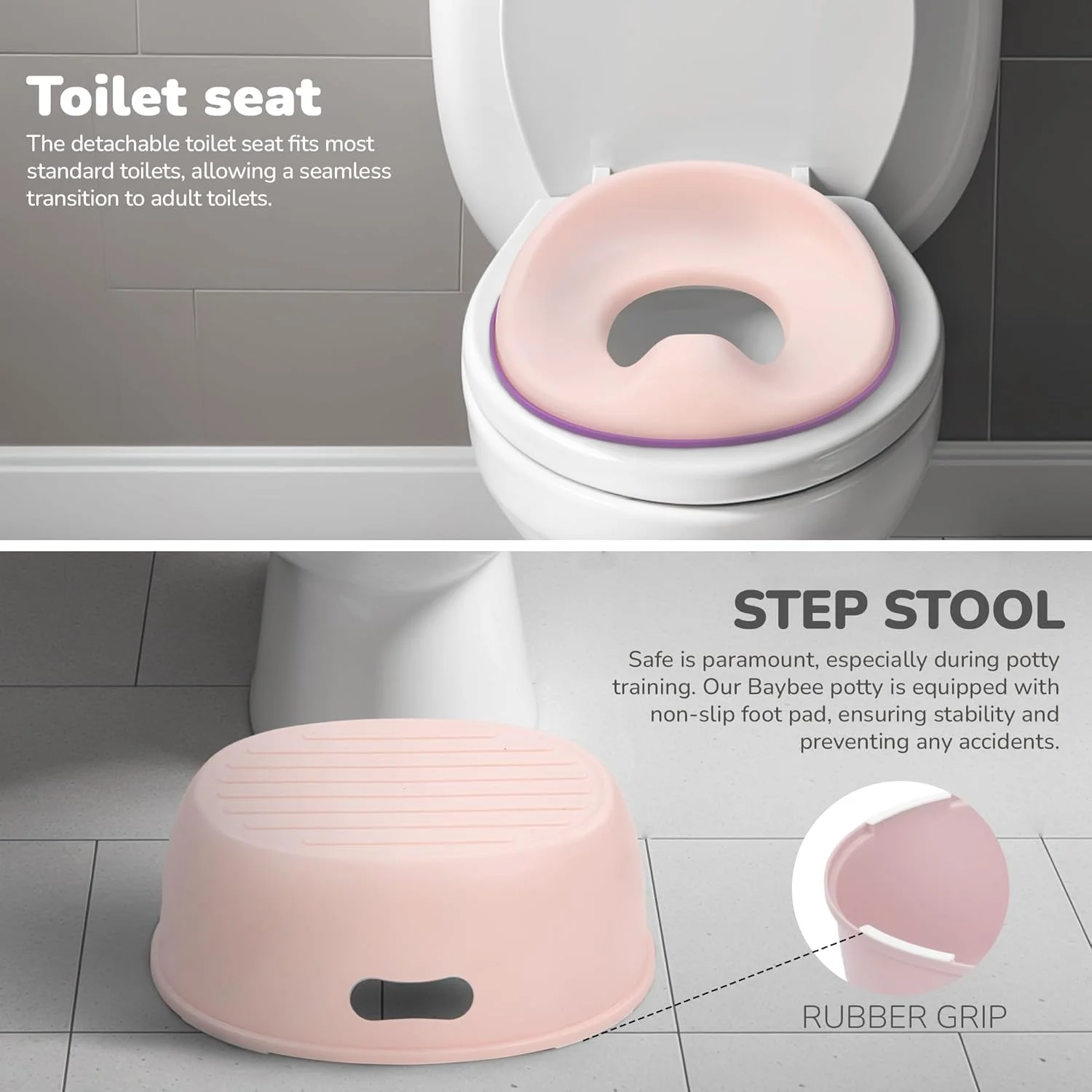 صندلی آموزشی لگن کودک 3 در 1 Baybee Nando برای کودکان | صندلی توالت لگن با ضد لغزش، محافظ پاشش و چهارپایه لگن | صندلی لگن کودک | لگن بچه برای کودکان نوپا 1-5 ساله دختر پسر (صورتی)