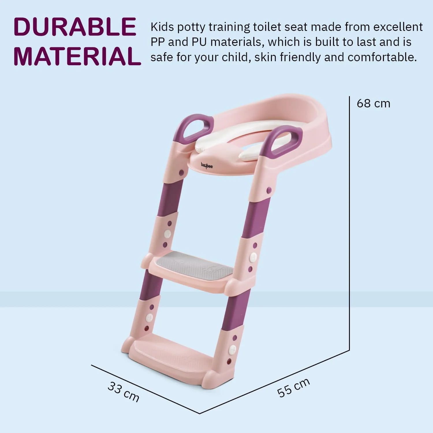 Baybee Aura Western Toilet Potty Seat for Kids, Baby Potty Training Seat Chair with Ladder, Adjustable Step Height, Cushion Seat | Kids Toilet Seat | Potty Seat for 1-8 Years Child Boy Girl (Pink)