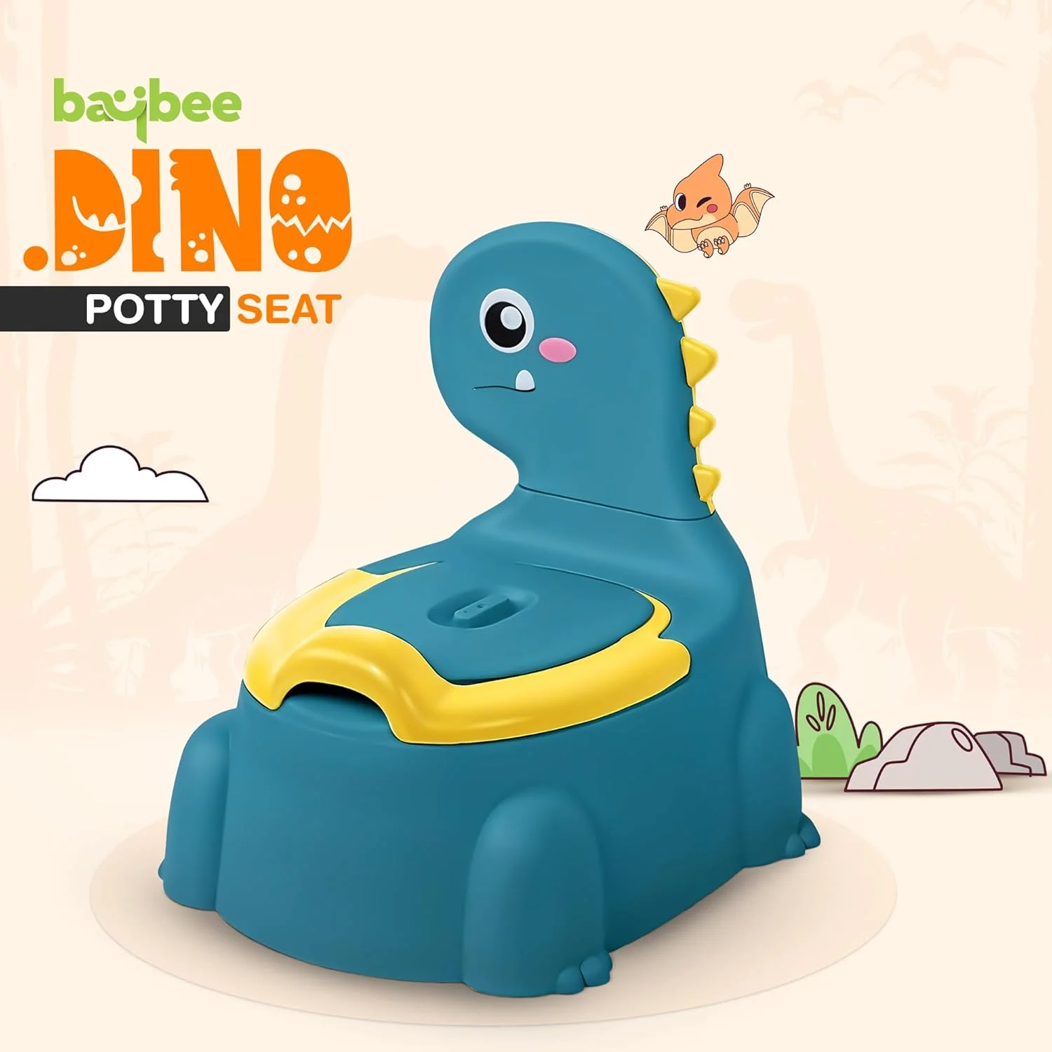 صندلی آموزشی توالت فرنگی کودک Baybee Dino - صندلی توالت فرنگی واقعی با سینی جداشدنی | صندلی توالت فرنگی کودک - صندلی توالت فرنگی کودک | صندلی توالت فرنگی کودک نوپا 1-3 سال پسر دختر (آبی)