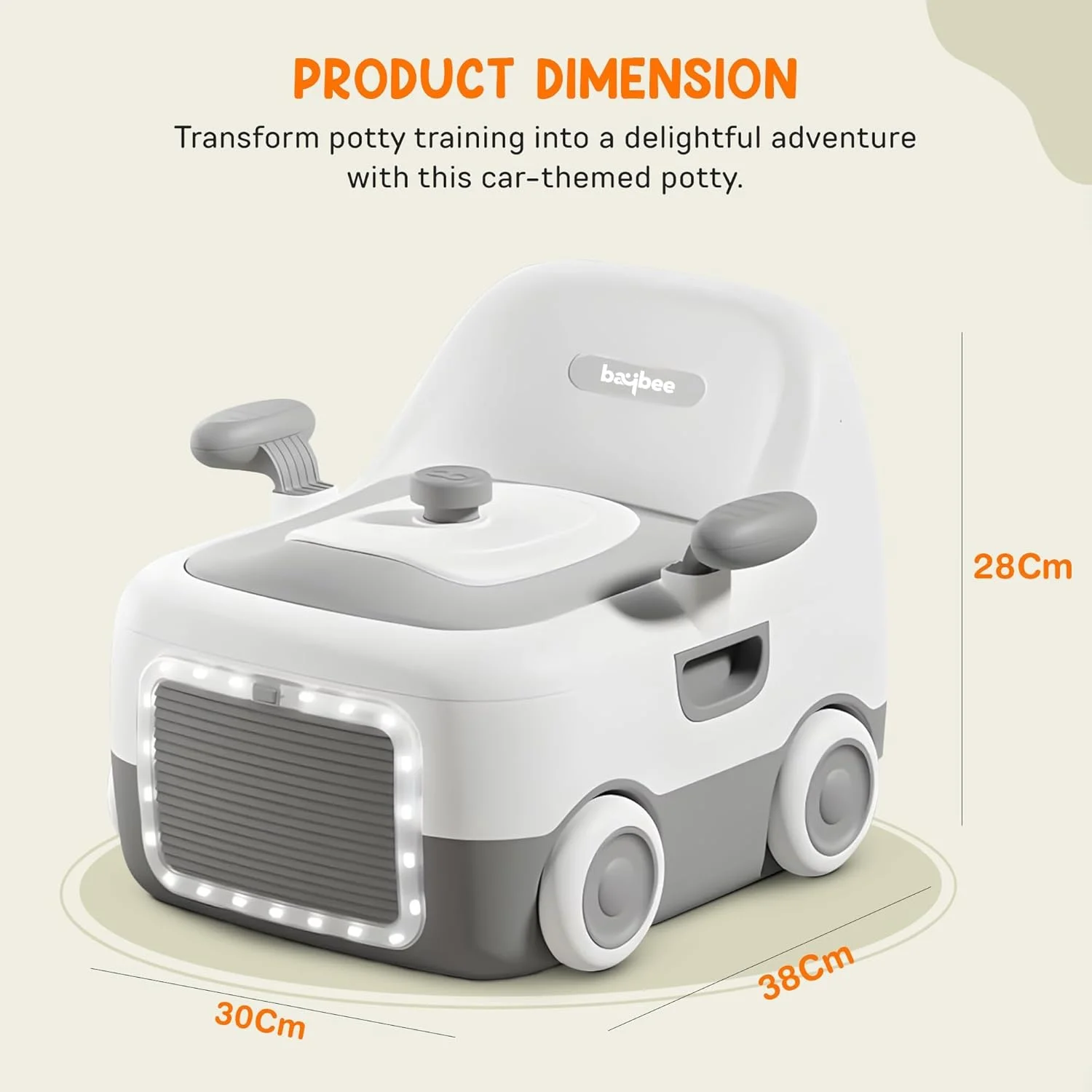صندلی آموزشی توالت کودک 3 در 1 Baybee - صندلی توالت کودک با چراغ LED، دستگیره، کوسن PU و درب بسته شو | صندلی توالت کودک نوپا 1-5 سال (خاکستری)