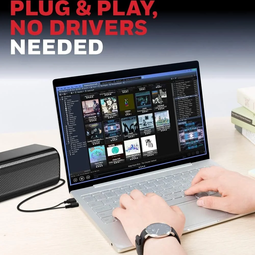 هانیول Moxie V500 ساندبار USB سیمی قابل حمل 10 واتی، اسپیکر برای کامپیوتر، دسکتاپ و لپ تاپ با کنترل صدا و AUX 3.5 میلی متری، 2.0 کانال، درایورهای 52mmX2، اتصال آسان، روکش براق