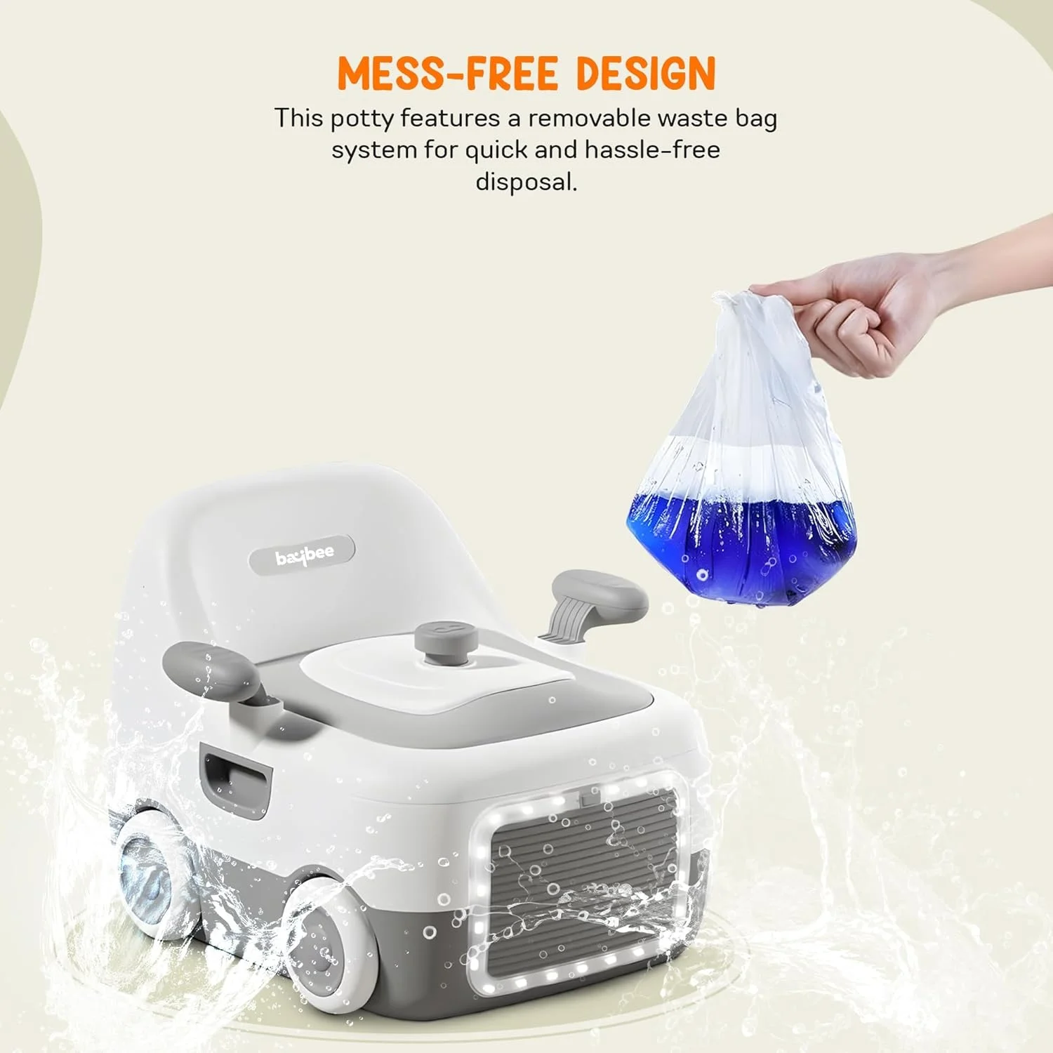 صندلی آموزشی توالت کودک 3 در 1 Baybee - صندلی توالت کودک با چراغ LED، دستگیره، کوسن PU و درب بسته شو | صندلی توالت کودک نوپا 1-5 سال (خاکستری)