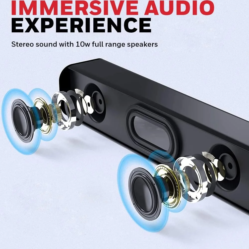 هانیول Moxie V500 ساندبار USB سیمی قابل حمل 10 واتی، اسپیکر برای کامپیوتر، دسکتاپ و لپ تاپ با کنترل صدا و AUX 3.5 میلی متری، 2.0 کانال، درایورهای 52mmX2، اتصال آسان، روکش براق