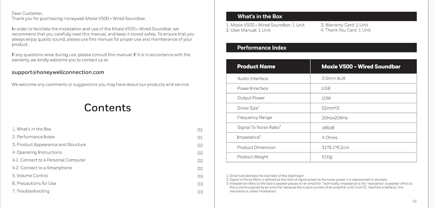 هانیول Moxie V500 ساندبار USB سیمی قابل حمل 10 واتی، اسپیکر برای کامپیوتر، دسکتاپ و لپ تاپ با کنترل صدا و AUX 3.5 میلی متری، 2.0 کانال، درایورهای 52mmX2، اتصال آسان، روکش براق
