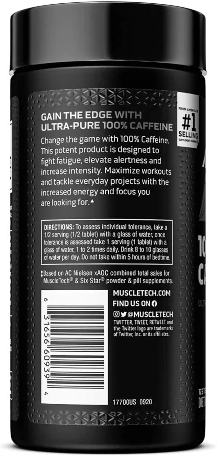 MuscleTech 100% Caffeine Boost: قرص های انرژی فوق العاده خالص برای حداکثر شادابی - 125 عدد