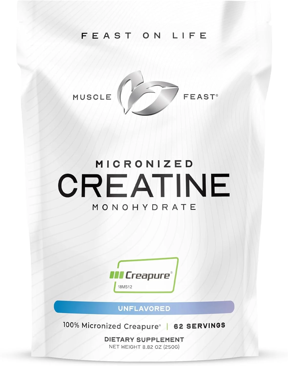 پودر کراتین مونوهیدرات میکرونیزه Creapure Muscle Feast | مکمل عالی قبل یا بعد از تمرین | کراتین برای زنان و مردان | مخلوط آسان، وگان، بدون گلوتن، ایمن و خالص (بدون طعم، 250 گرم)