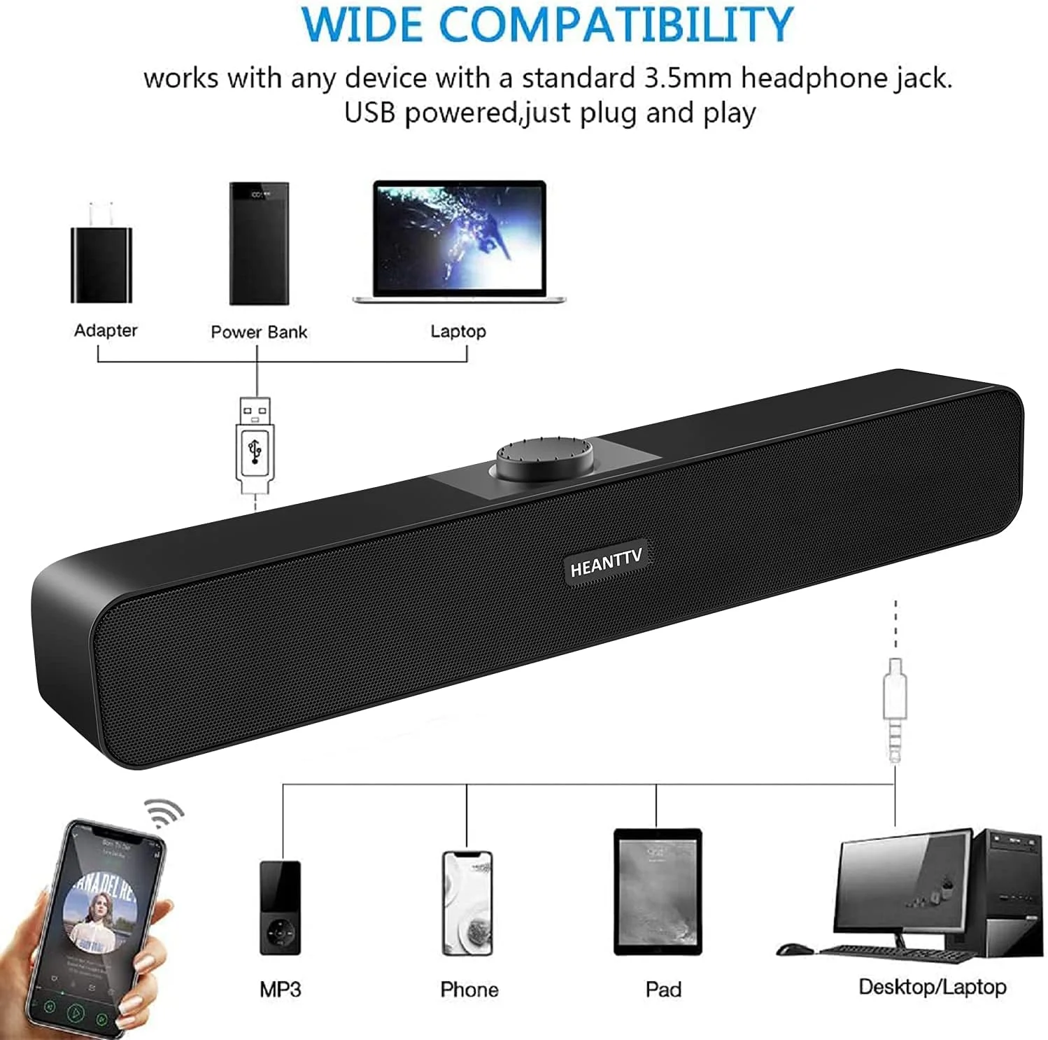 اسپیکر کامپیوتر HEANTTV، اسپیکر دسکتاپ 2.0، ساندبار استریو 6 واتی با 2 دیافراگم و تغذیه USB، ورودی Aux، کنترل صدا، اسپیکرهای سیمی برای کامپیوتر، لپ تاپ و گوشی های هوشمند، مشکی اسپیکر کامپیوتر HEANTTV، اسپیکر دسکتاپ 2.0، ساندبار استریو 6 واتی با 2 دیافراگم و تغذیه USB، ورودی Aux، کنترل صدا، اسپیکرهای سیمی برای کامپیوتر، لپ تاپ و گوشی های هوشمند، مشکی