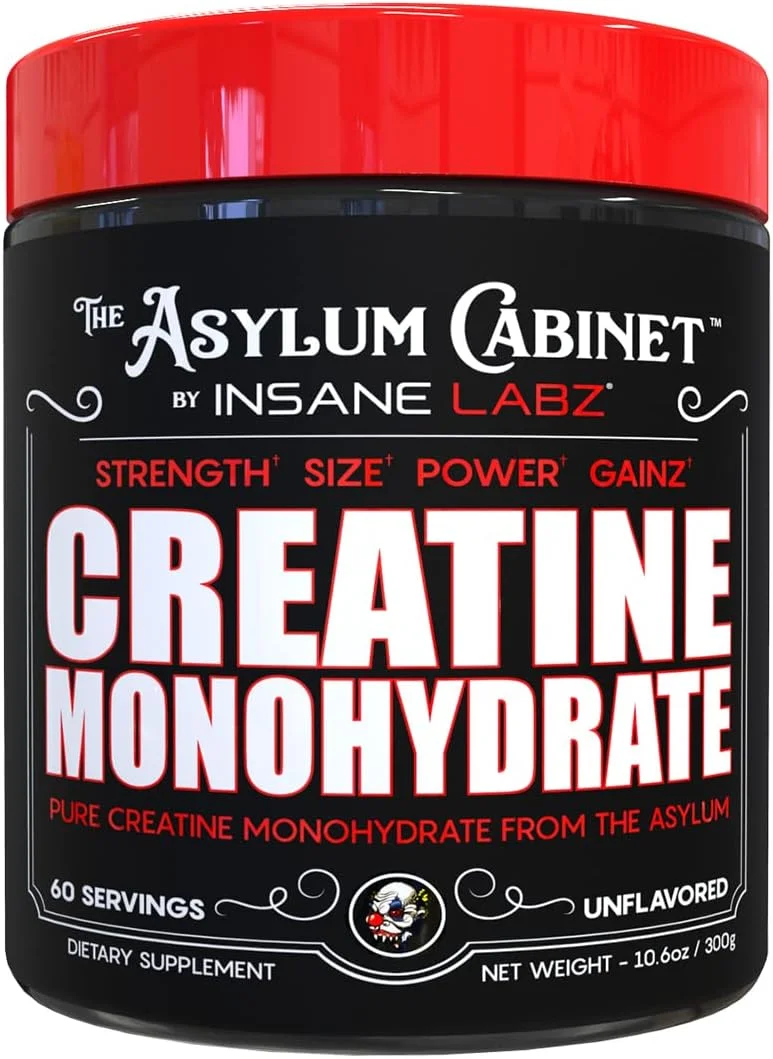 پودر کراتین مونوهیدرات Insane Labz - بدون طعم، قبل تمرین، بعد تمرین، افزایش قدرت و حجم، 60 سروینگ