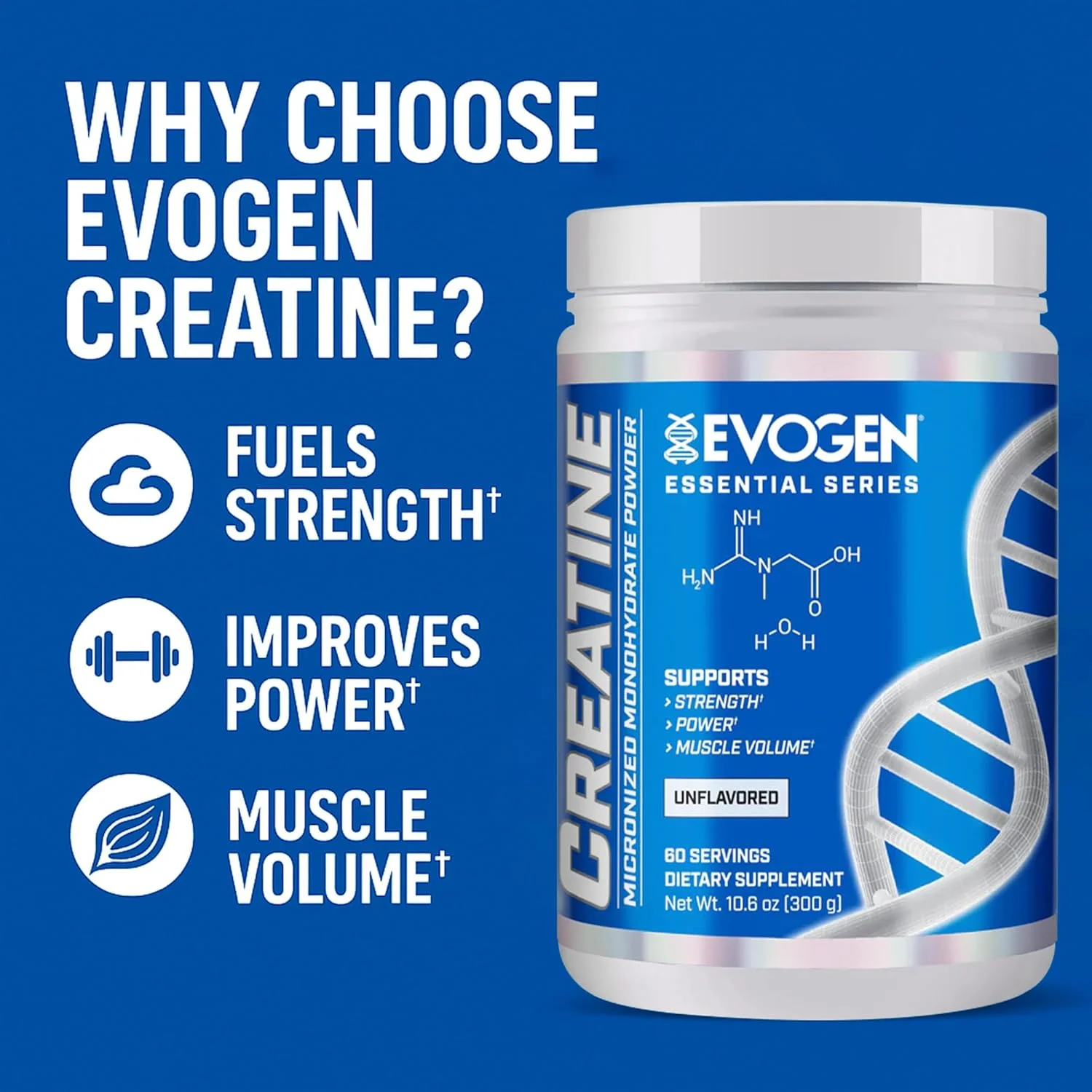 کراتین مونوهیدرات Evogen | مکمل کراتین ممتاز برای رشد عضلات، افزایش قدرت، بهبود خروجی انرژی، پشتیبانی آنتی اکسیدانی و بهبود عملکرد ورزشی | بدون طعم 60 سروینگ