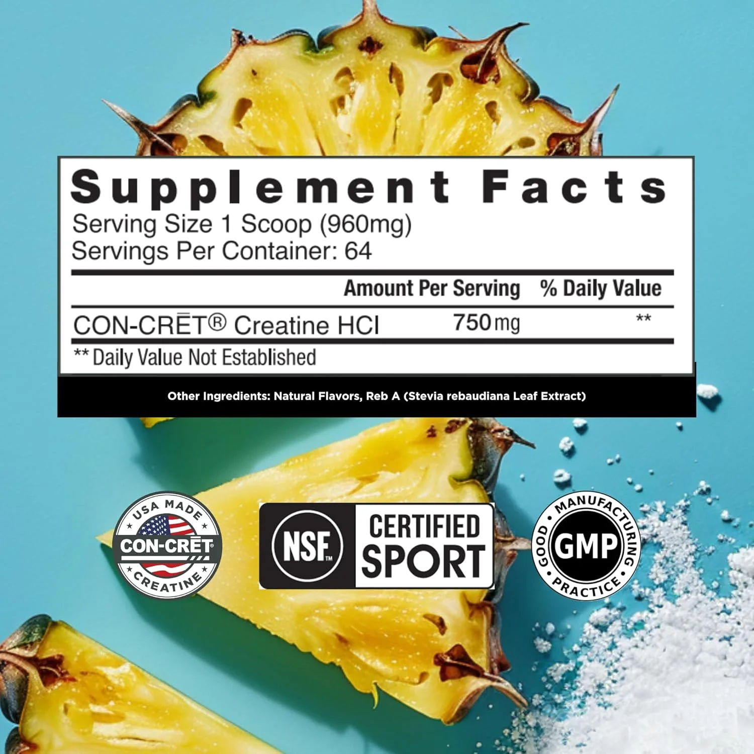 پودر کراتین هیدروکلراید ثبت شده ProMera Sports CON-CRET، مکمل تمرینی بدون محرک آناناس برای انرژی، قدرت و استقامت، 64 سروینگ