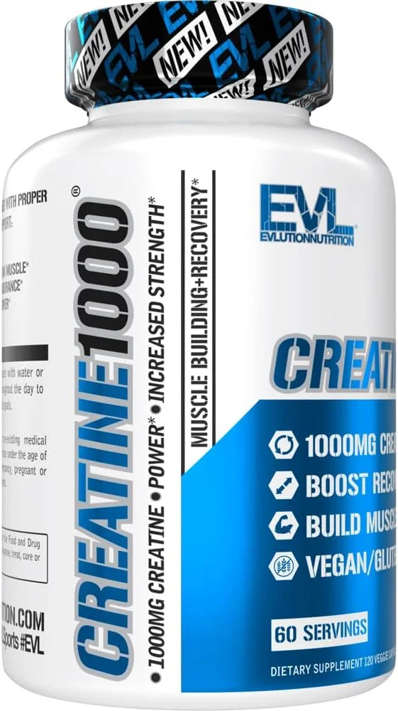 Evlution Pure Creatine Monohydrate Capsules 1000mg Nutrition Pre and Post Workout Recovery Vegan Creatine Pills for Muscle Gains and Muscle Recovery Supplement - Creatine Muscle Builder for Men Evlution Pure Creatine Monohydrate Capsules 1000mg Nutrition Pre and Post Workout Recovery Vegan Creatine Pills for Muscle Gains and Muscle Recovery Supplement - Creatine Muscle Builder for Men