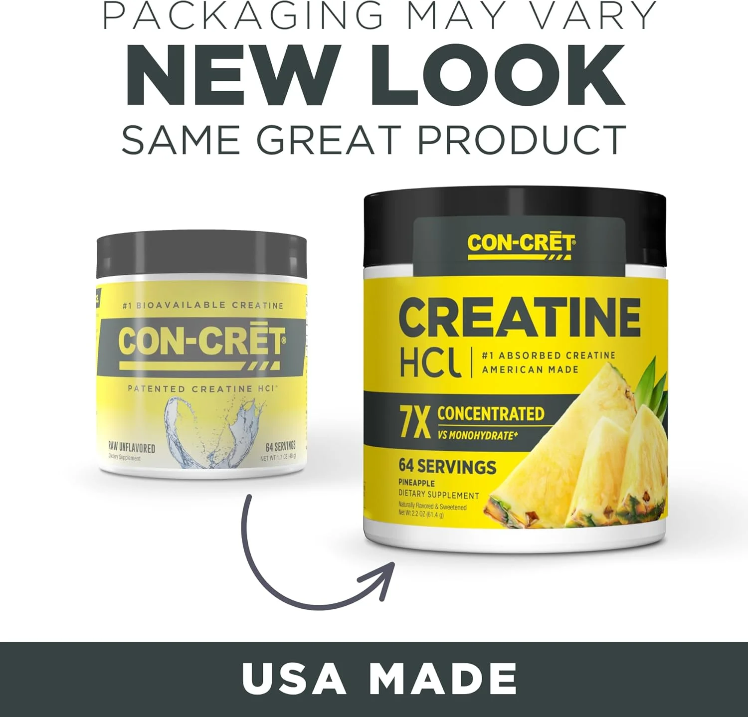 پودر کراتین هیدروکلراید ثبت شده ProMera Sports CON-CRET، مکمل تمرینی بدون محرک آناناس برای انرژی، قدرت و استقامت، 64 سروینگ