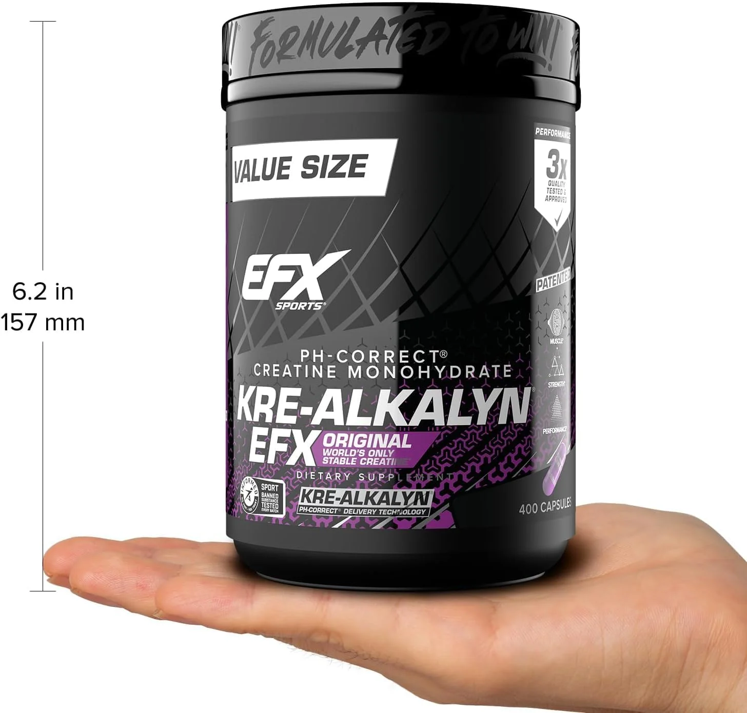 EFX Sports Kre-Alkalyn | کراتین مونوهیدرات با PH اصلاح شده | فرمول ثبت شده، افزایش قدرت، عضله سازی و بهبود عملکرد - 400 کپسول / 200 سروینگ