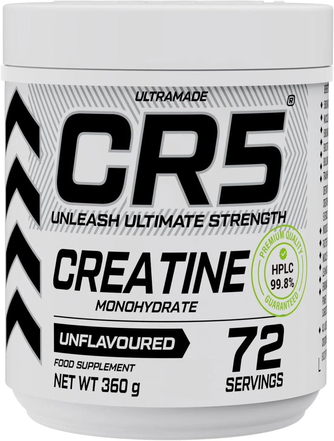 کراتین مونوهیدرات CR5 - بدون طعم، 360 گرم (72 سروینگ) - کراتین میکرونیزه خالص 99.8% HPLC ممتاز