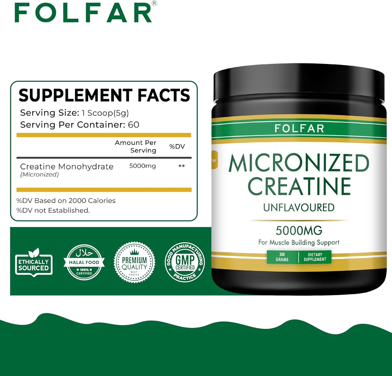 پودر کراتین مونوهیدرات فولفار - 300 گرم، 60 سروینگ (بدون طعم) | پشتیبانی از قدرت عضلانی، تمرین و ریکاوری عملکرد، تولید انرژی، تقویت کننده سیستم ایمنی | غیر GMO