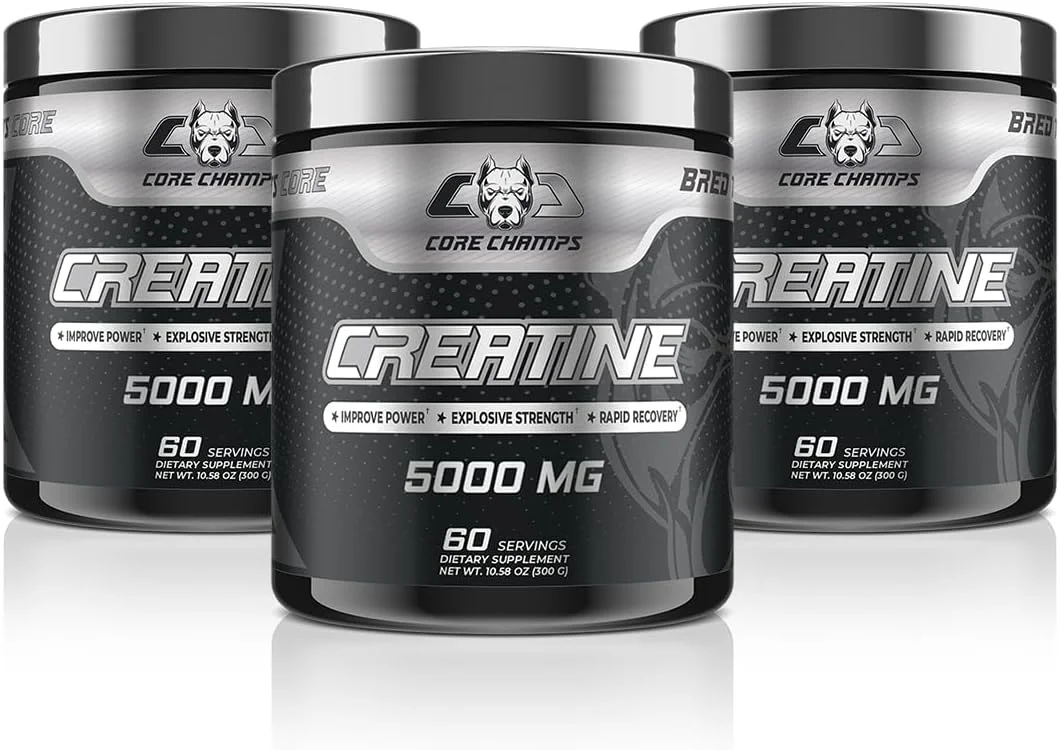 کراتین مونوهیدرات CORE CHAMPS - فرمول میکرونیزه 100% خالص | افزایش قدرت | تقویت نیرو | ریکاوری سریع | 60 سروینگ | مونوهیدرات 5000 میلی گرم | 300 گرم (بسته 3 عددی)
