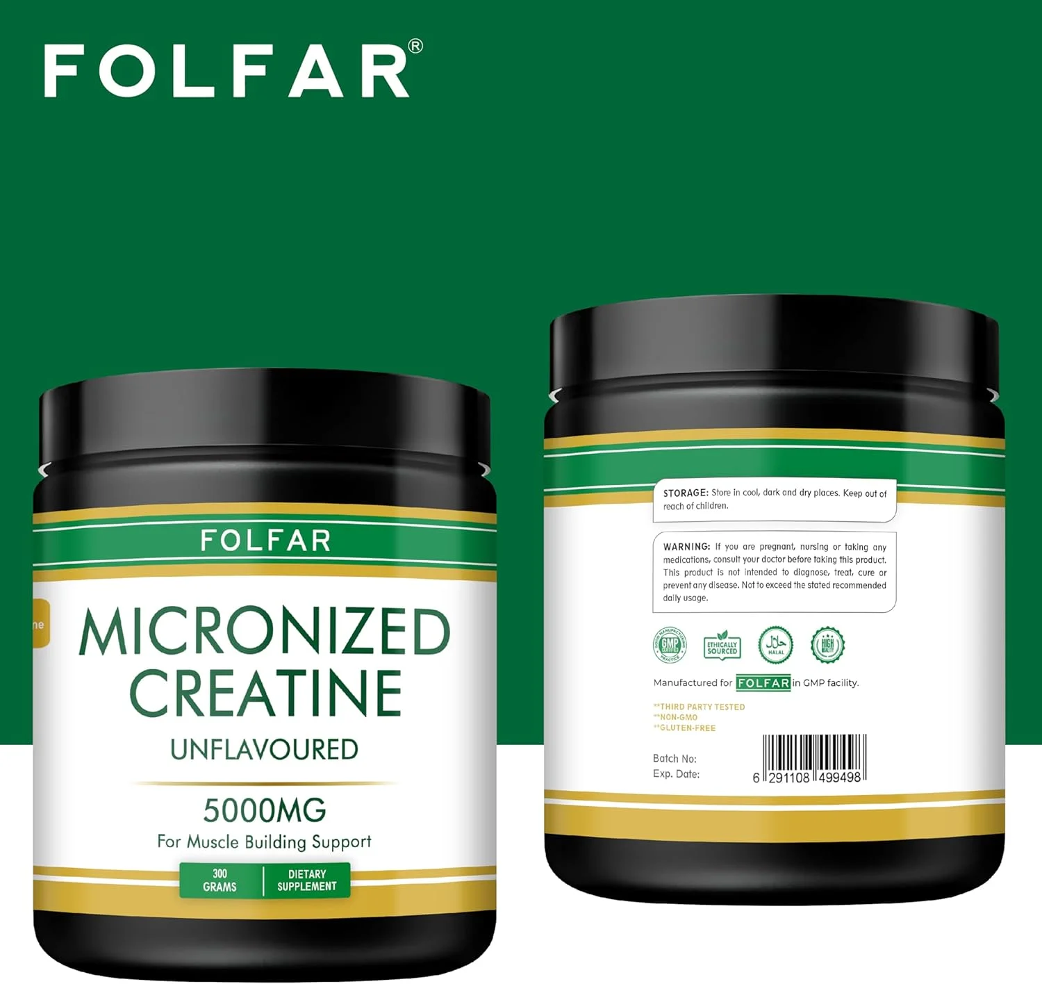 پودر کراتین مونوهیدرات فولفار - 300 گرم، 60 سروینگ (بدون طعم) | پشتیبانی از قدرت عضلانی، تمرین و ریکاوری عملکرد، تولید انرژی، تقویت کننده سیستم ایمنی | غیر GMO