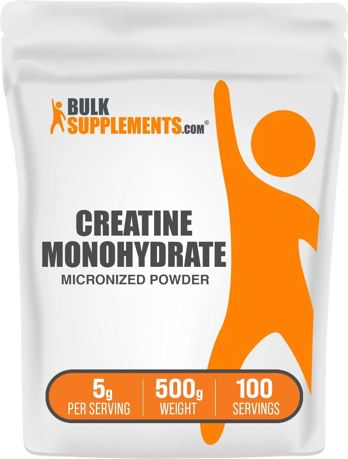 پودر کراتین مونوهیدرات BULKSUPPLEMENTS.COM - 5 گرم (5000 میلی گرم) پودر کراتین میکرونیزه در هر وعده، 500 گرم