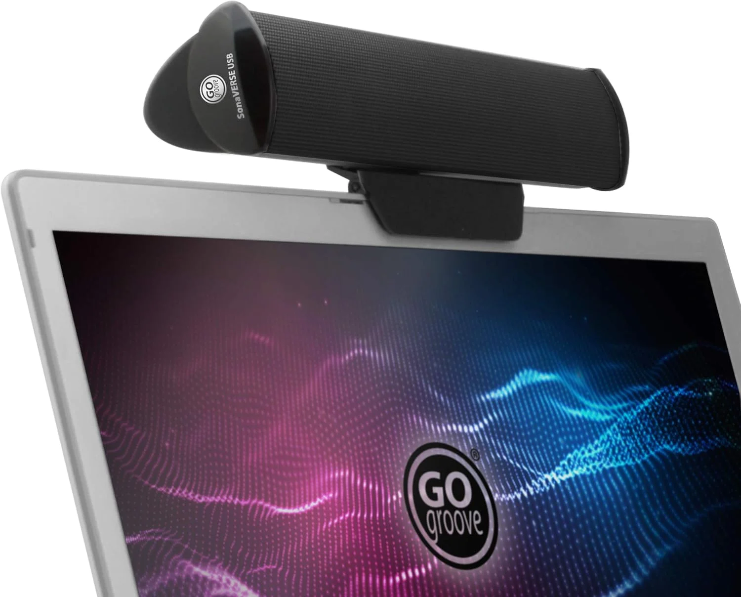 اسپیکر USB مدل GOgroove SonaVERSE برای لپ تاپ - مینی ساندبار USB با طراحی گیره ای و قابل حمل برای مانیتور، یک کابل برای ورودی صدای دیجیتال و برق (مشکی)