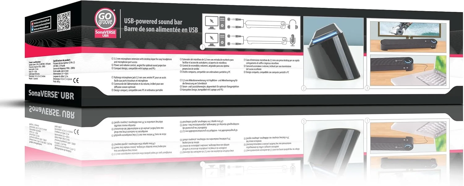 اسپیکر کامپیوتر USB مینی ساندبار GOgroove - ساندبار دسکتاپ SonaVERSE UBR زیر مانیتوری با پورت های هدفون و میکروفون، دکمه تنظیم صدا LED داخلی، راه اندازی آسان با سیم USB (مشکی) اسپیکر کامپیوتر USB مینی ساندبار GOgroove - ساندبار دسکتاپ SonaVERSE UBR زیر مانیتوری با پورت های هدفون و میکروفون، دکمه تنظیم صدا LED داخلی، راه اندازی آسان با سیم USB (مشکی)