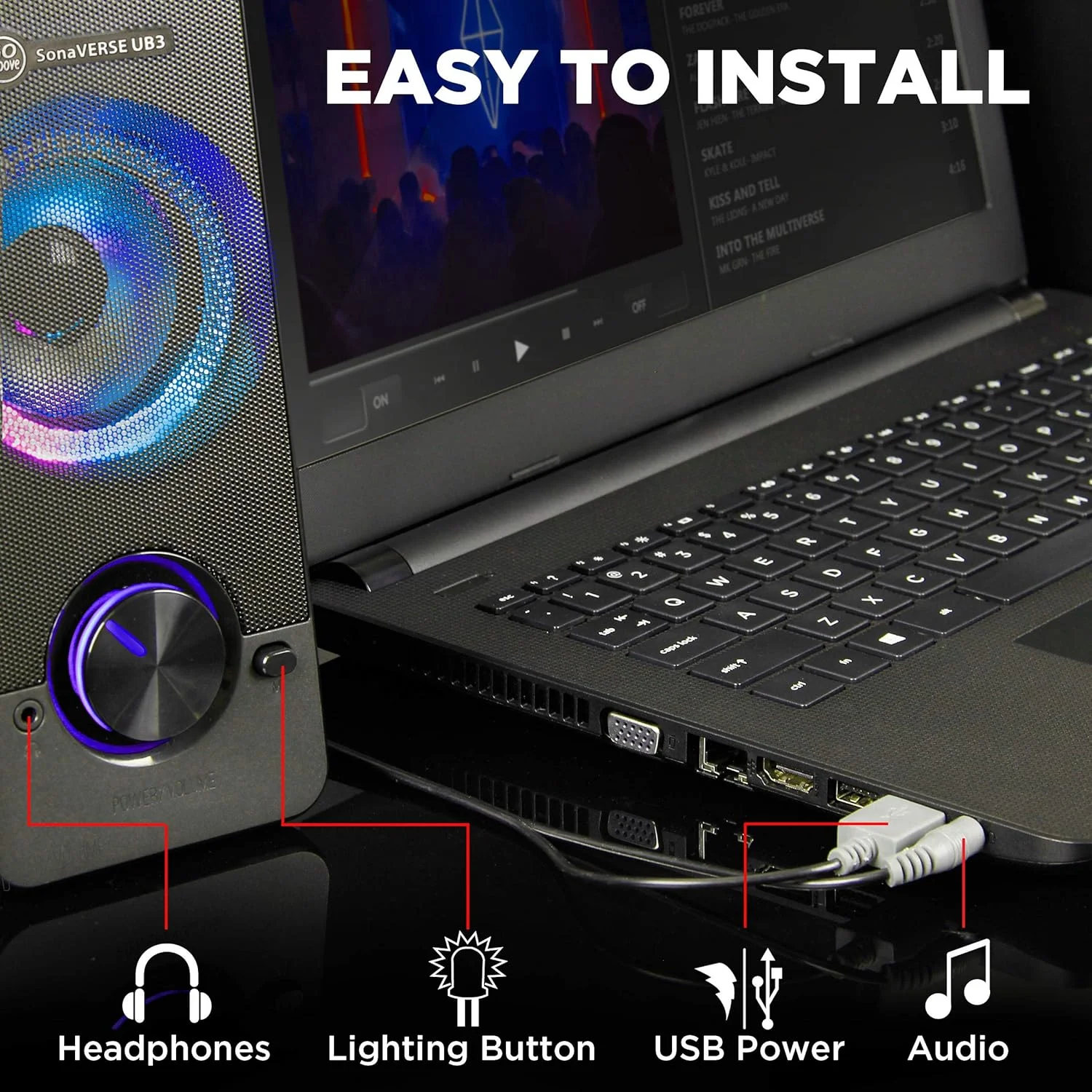 اسپیکرهای کامپیوتر LED مدل GOgroove UB3 برای کامپیوترهای رومیزی و لپ تاپ - اسپیکرهای USB با بیس بلند و واضح، درایورهای 2.5 اینچی XL برای توان 12 وات، دارای پورت های ورودی هدفون و AUX، دکمه تنظیم صدا LED - مشکی اسپیکرهای کامپیوتر LED مدل GOgroove UB3 برای کامپیوترهای رومیزی و لپ تاپ - اسپیکرهای USB با بیس بلند و واضح، درایورهای 2.5 اینچی XL برای توان 12 وات، دارای پورت های ورودی هدفون و AUX، دکمه تنظیم صدا LED - مشکی