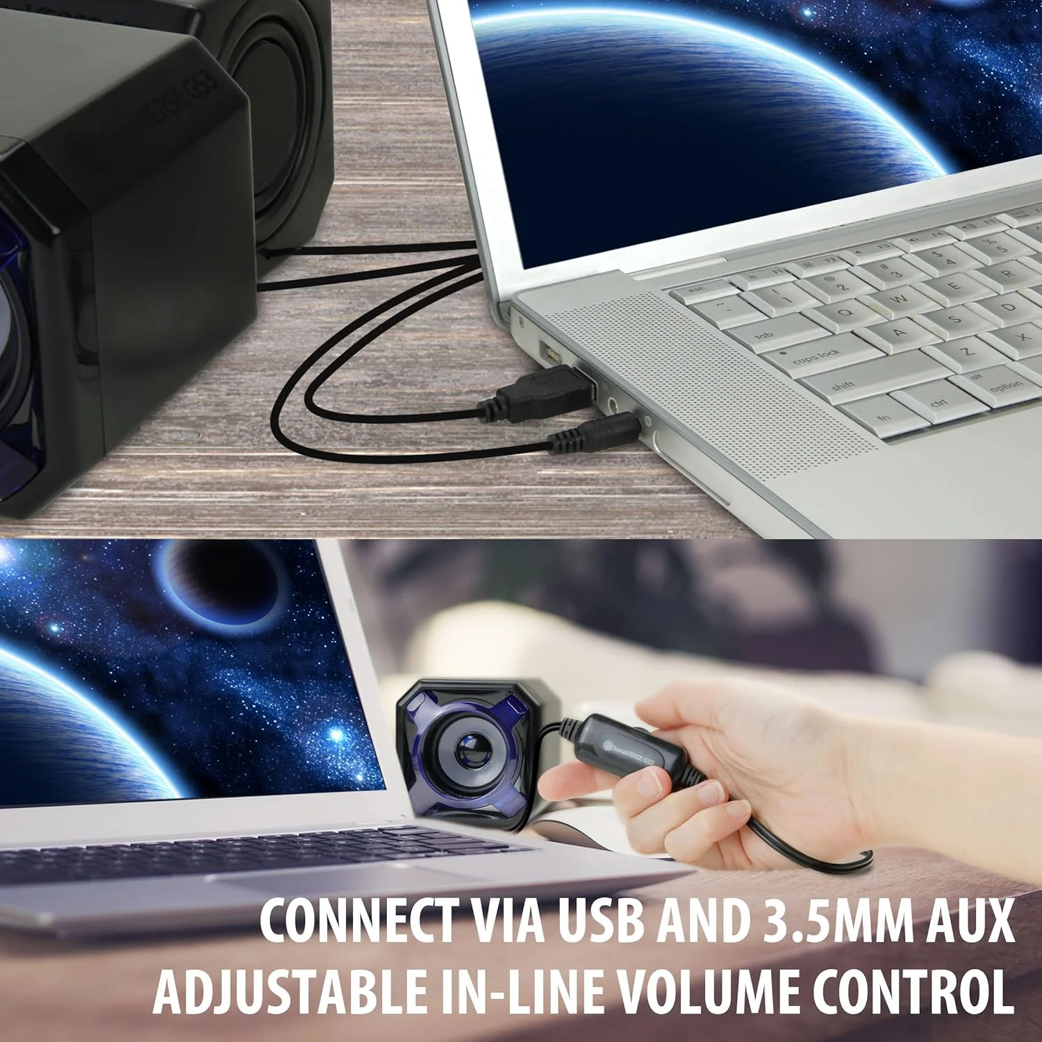 اسپیکر کامپیوتر USB دار GOgroove SonaVERSE GS3 با ورودی AUX سیمی 3.5 میلیمتری، رادیاتورهای باس 60 میلیمتری، دکمه تنظیم صدا و توریهای رنگی قابل تعویض (قرمز، سبز، آبی) برای کامپیوتر، دسکتاپ و لپتاپ اسپیکر کامپیوتر USB دار GOgroove SonaVERSE GS3 با ورودی AUX سیمی 3.5 میلیمتری، رادیاتورهای باس 60 میلیمتری، دکمه تنظیم صدا و توریهای رنگی قابل تعویض (قرمز، سبز، آبی) برای کامپیوتر، دسکتاپ و لپتاپ