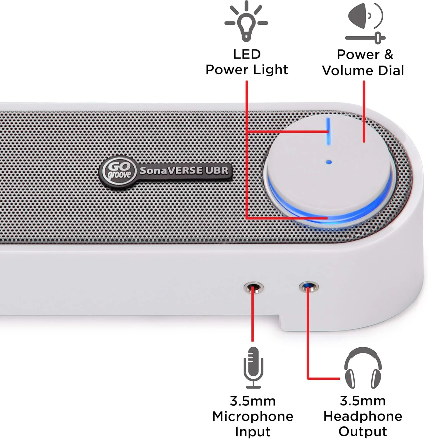 اسپیکر ساندبار کامپیوتر USB مدل GOgroove SonaVERSE UBR - مینی ساندبار رومیزی با طراحی صرفه جویی در فضا، USB برای تامین برق، جک هدفون AUX سیمی، پورت میکروفون و کنترل صدا LED (سفید) اسپیکر ساندبار کامپیوتر USB مدل GOgroove SonaVERSE UBR - مینی ساندبار رومیزی با طراحی صرفه جویی در فضا، USB برای تامین برق، جک هدفون AUX سیمی، پورت میکروفون و کنترل صدا LED (سفید)