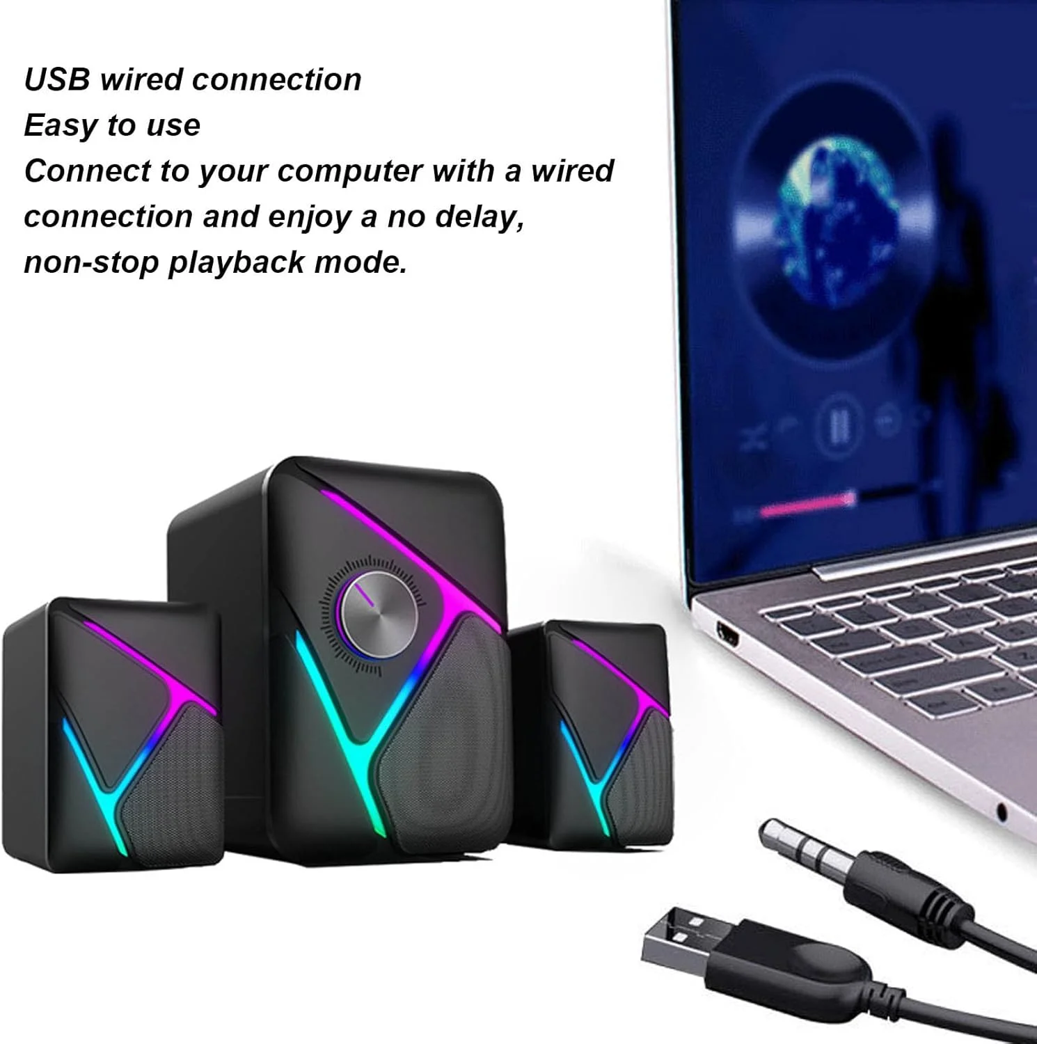 اسپیکر کامپیوتر 2.1 Goshyda، اسپیکرهای رومیزی USB با ساب ووفر، سیستم اسپیکر چند رسانه ای سیمی 2.1 با نورهای RGB، ورودی AUX، برای تلویزیون، کامپیوتر، تلفن اسپیکر کامپیوتر 2.1 Goshyda، اسپیکرهای رومیزی USB با ساب ووفر، سیستم اسپیکر چند رسانه ای سیمی 2.1 با نورهای RGB، ورودی AUX، برای تلویزیون، کامپیوتر، تلفن