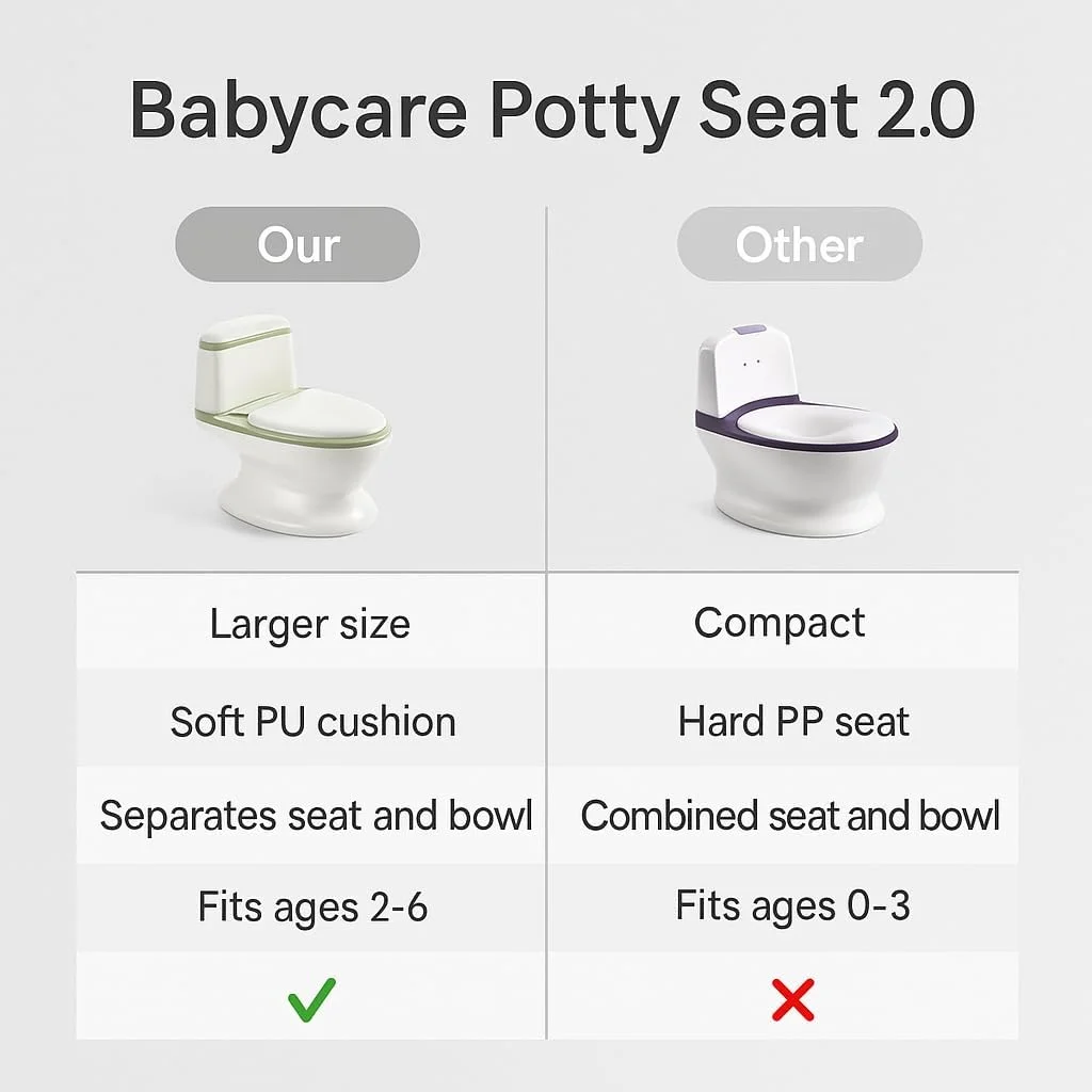 توالت آموزشی کودک Babycare - صندلی توالت فرنگی قابل حمل با درب، دسته، پشتی، کاسه جداشدنی و پایه ضد لغزش برای کودکان نوپا، رنگ های متنوع (آبی مونین)