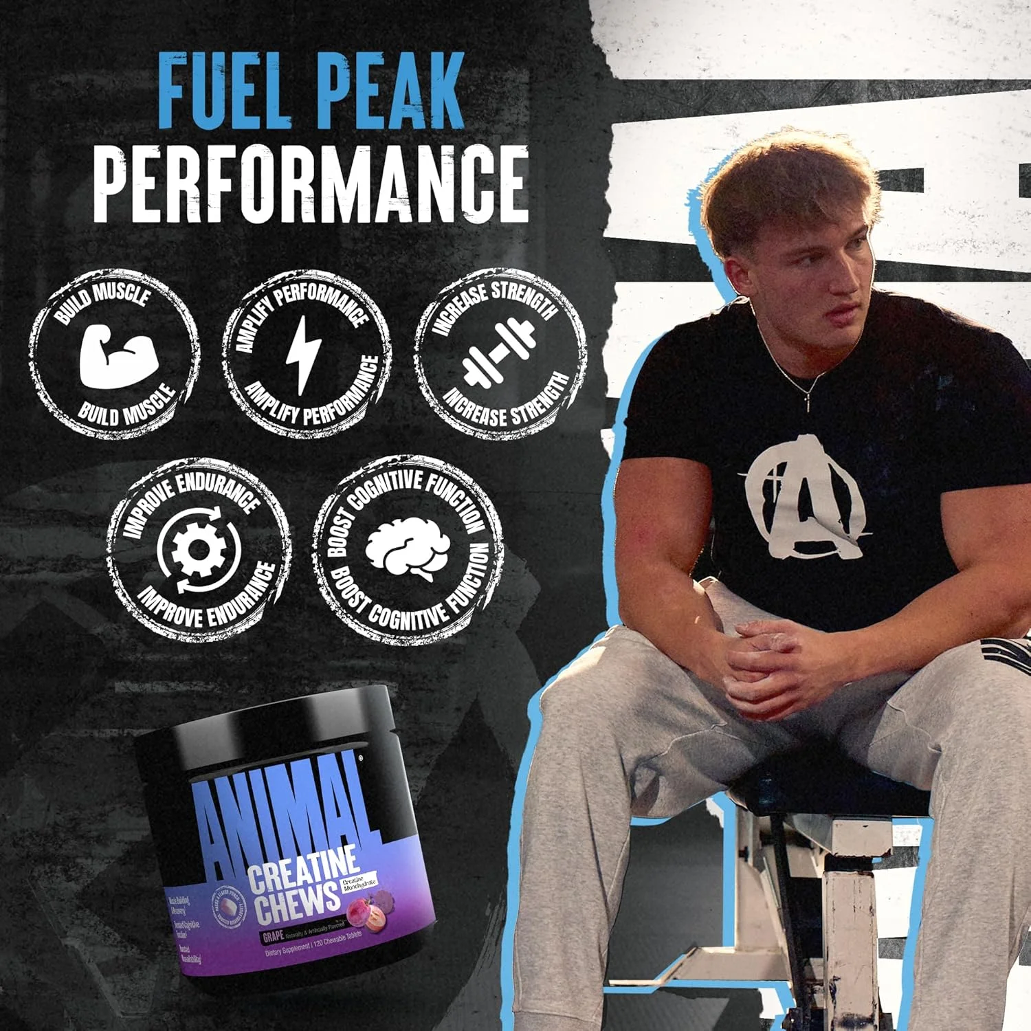 قرص های جویدنی کراتین حیوانی - کراتین مونوهیدرات تقویت شده با AstraGin برای بهبود جذب، نمک دریا برای پمپ بیشتر، قرص های جویدنی خوشمزه و راحت - انگور