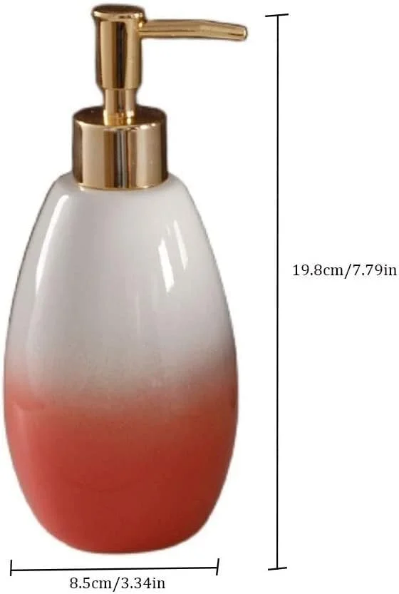 ظرف صابون مایع 400 میلی لیتری فشاری، سرامیکی، خلاقانه، مناسب شامپو، ژل دوش، قابل استفاده در منزل، هتل و حمام