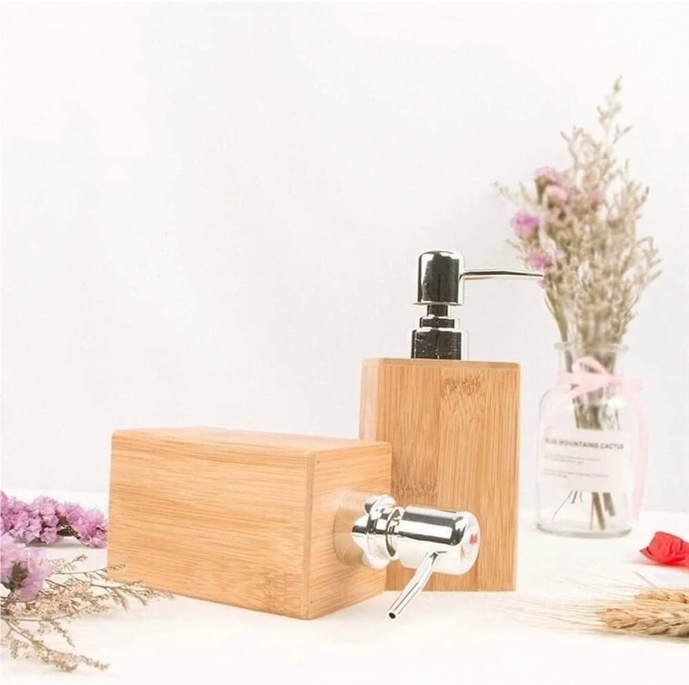 جا مایع صابون بامبو طبیعی، ساخته شده از بامبو پایدار، جا مایع شیک برای سینک آشپزخانه و حمام جا مایع صابون بامبو طبیعی، ساخته شده از بامبو پایدار، جا مایع شیک برای سینک آشپزخانه و حمام