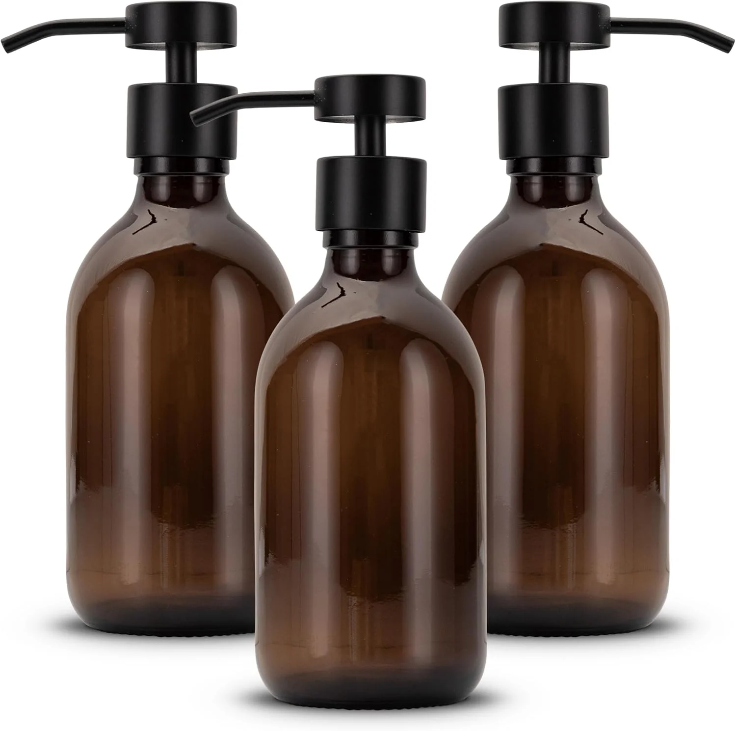 جا مایع ظرفشویی شیشه ای Koffs Design برای حمام و آشپزخانه - جا مایع ظرفشویی ساخته شده از شیشه قهوه ای - مدرن - جا پمپی برای صابون، مایع ظرفشویی و کرم دست - جا سینکی - بسته بندی خالی