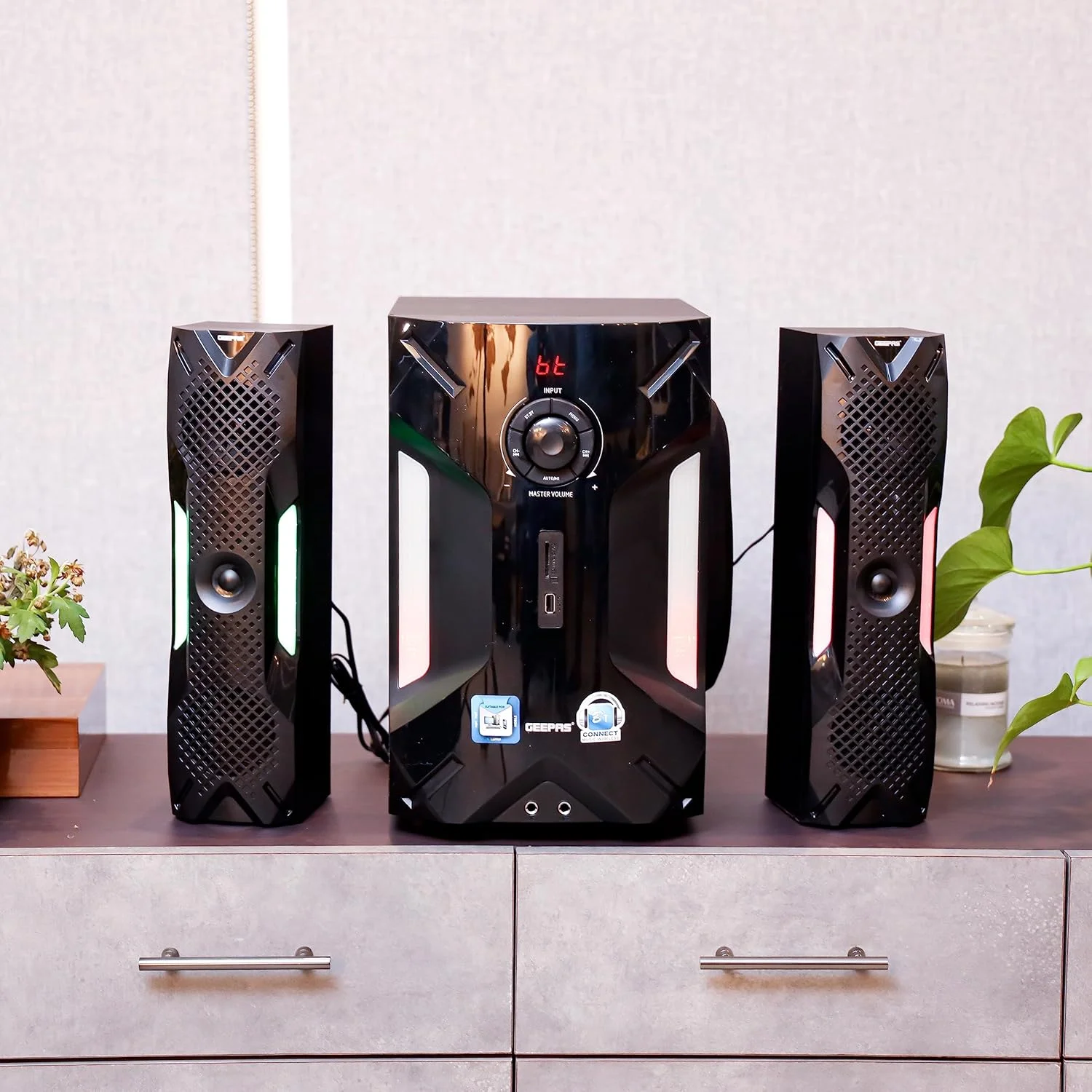 اسپیکر چند رسانه ای 2.1 کاناله Geepas GMS8507 - 35000 وات، ووفر 8 اینچی | USB، بلوتوث و ورودی های متعدد دستگاه کامپیوتر، PS4، ایکس باکس، تلفن هوشمند، تبلت، پخش کننده موسیقی اسپیکر چند رسانه ای 2.1 کاناله Geepas GMS8507 - 35000 وات، ووفر 8 اینچی | USB، بلوتوث و ورودی های متعدد دستگاه کامپیوتر، PS4، ایکس باکس، تلفن هوشمند، تبلت، پخش کننده موسیقی