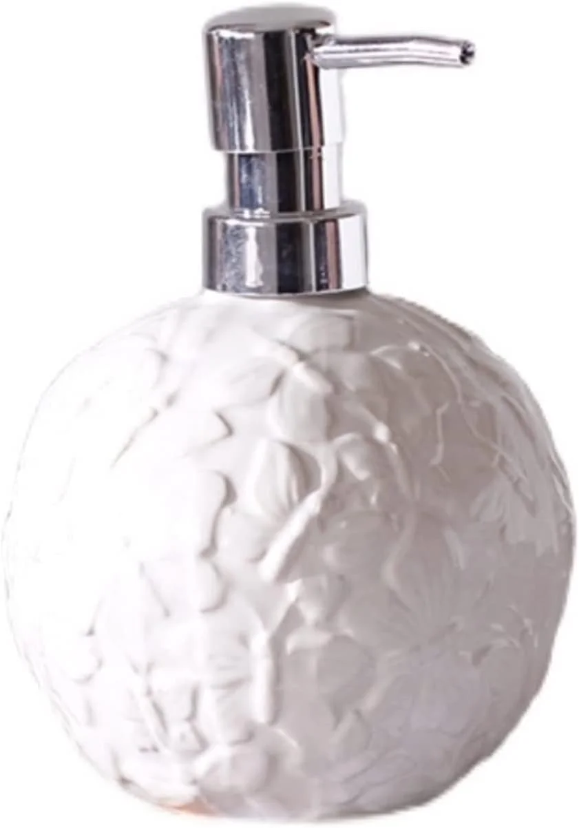 جامایع صابون پمپی، جا مایع سرامیکی، بطری فشاری، بطری سفید ساده حکاکی شده، مناسب تزئین حمام و آشپزخانه